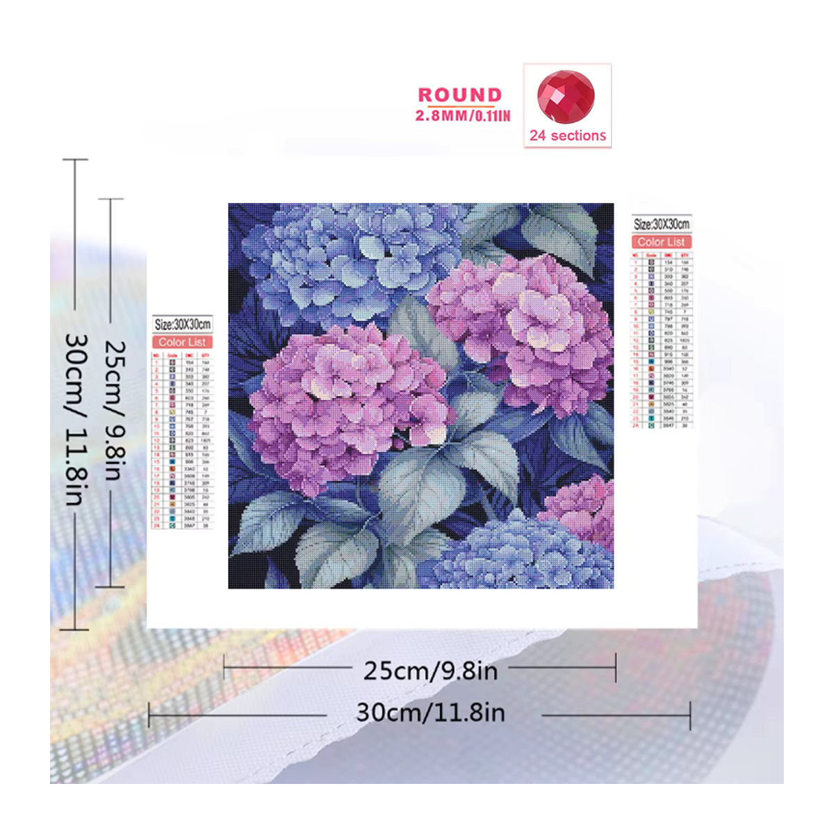Momoart Diamantmalerei Hortensien Blume als Stickerei-Set in Mehrfarbig mit Holzrahmen - Bild 2
