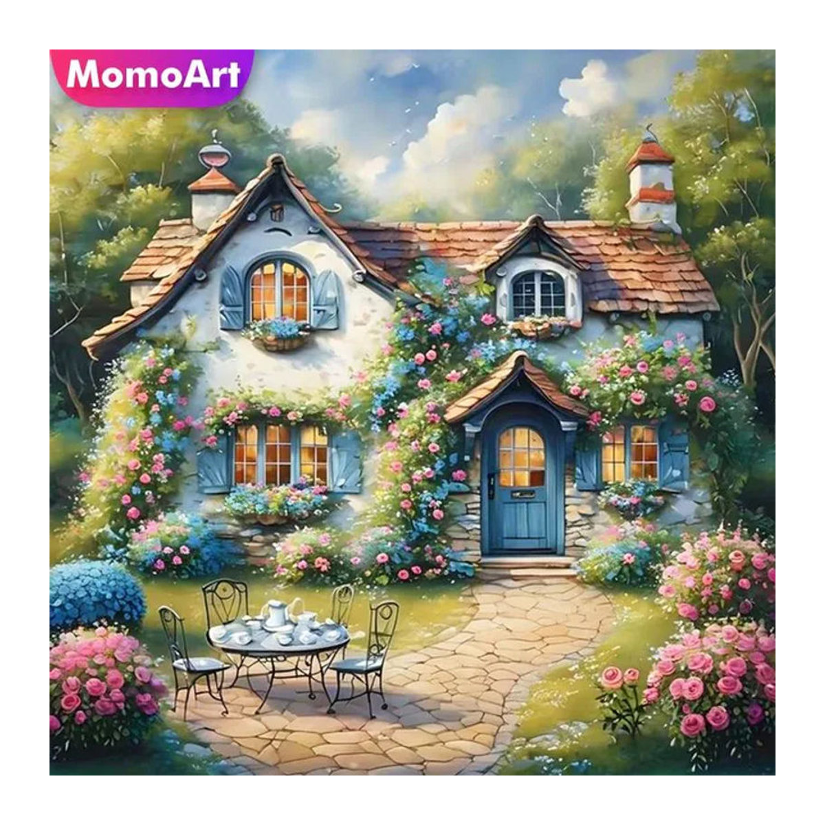 Momoart Diamantmalerei Landhaus-Landschaft als DIY-Mosaik-Set für Anfänger und Kinder, mehrfarbig - Bild 1