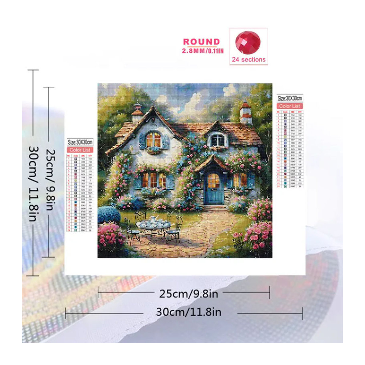 Momoart Diamantmalerei Landhaus-Landschaft als DIY-Mosaik-Set für Anfänger und Kinder, mehrfarbig - Bild 2