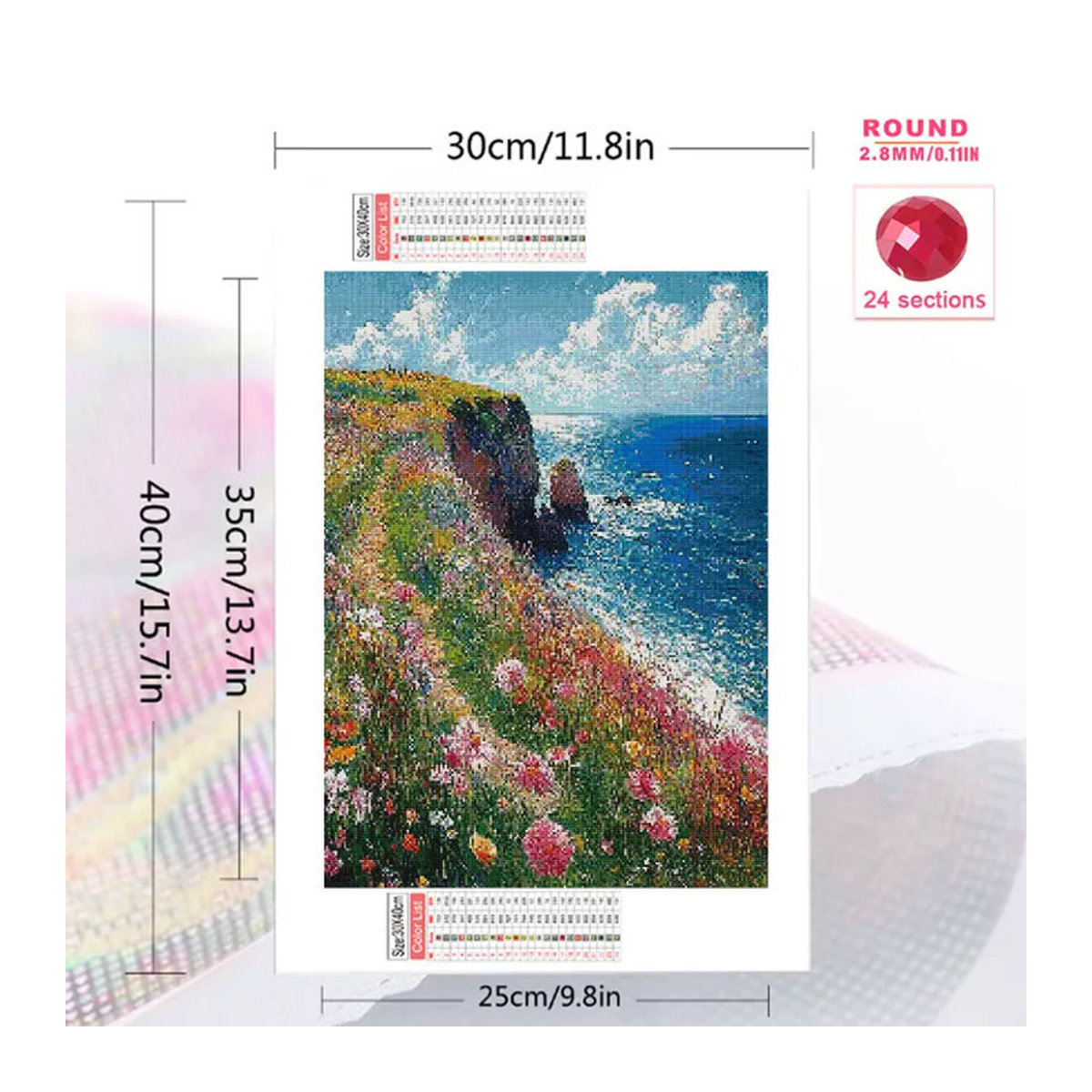 Momoart Diamantmalerei Meereslandschaft DIY Set mit floralen Elementen in Mehrfarbig für Anfänger zur Heimdekoration - Bild 2