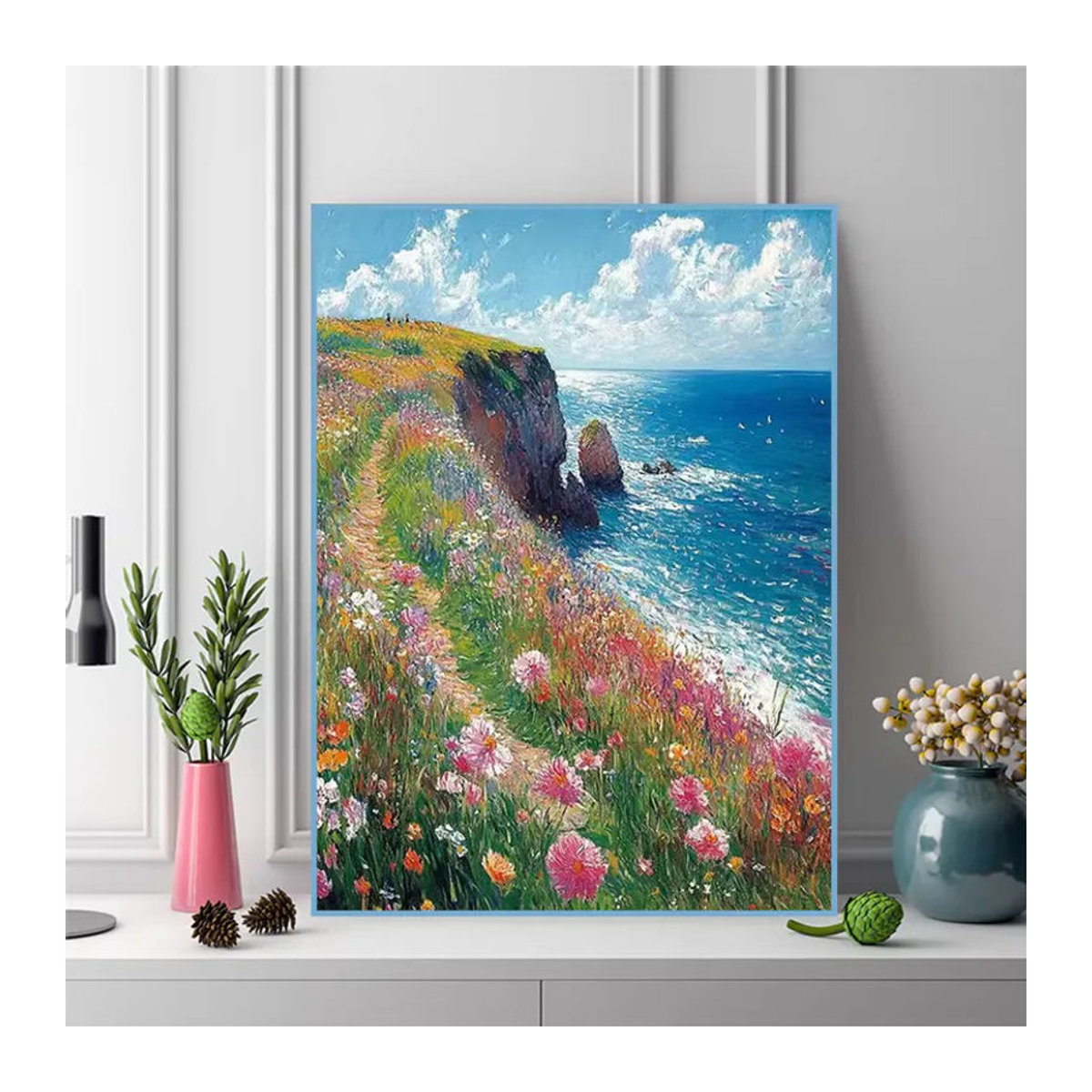 Momoart Diamantmalerei Meereslandschaft DIY Set mit floralen Elementen in Mehrfarbig für Anfänger zur Heimdekoration - Bild 3