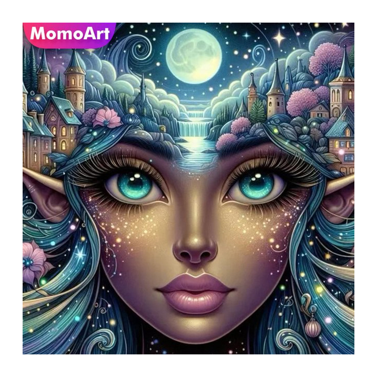 Momoart Diamantmalerei Porträt Frau als DIY Mond Mosaik Set in Mehrfarbig - Bild 1