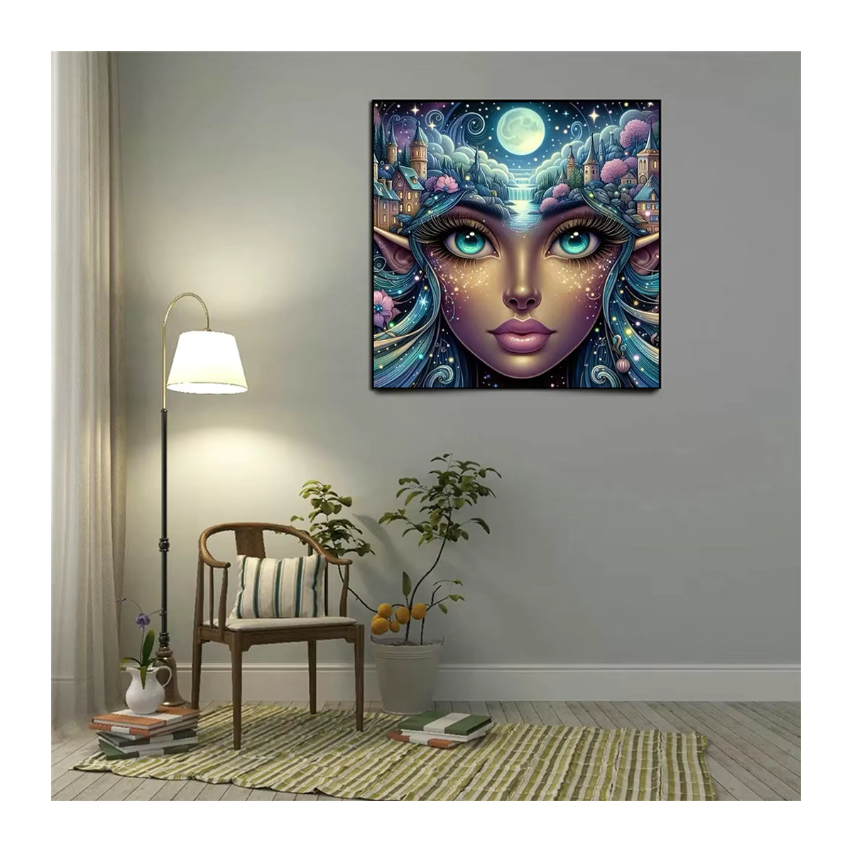 Momoart Diamantmalerei Porträt Frau als DIY Mond Mosaik Set in Mehrfarbig - Bild 3