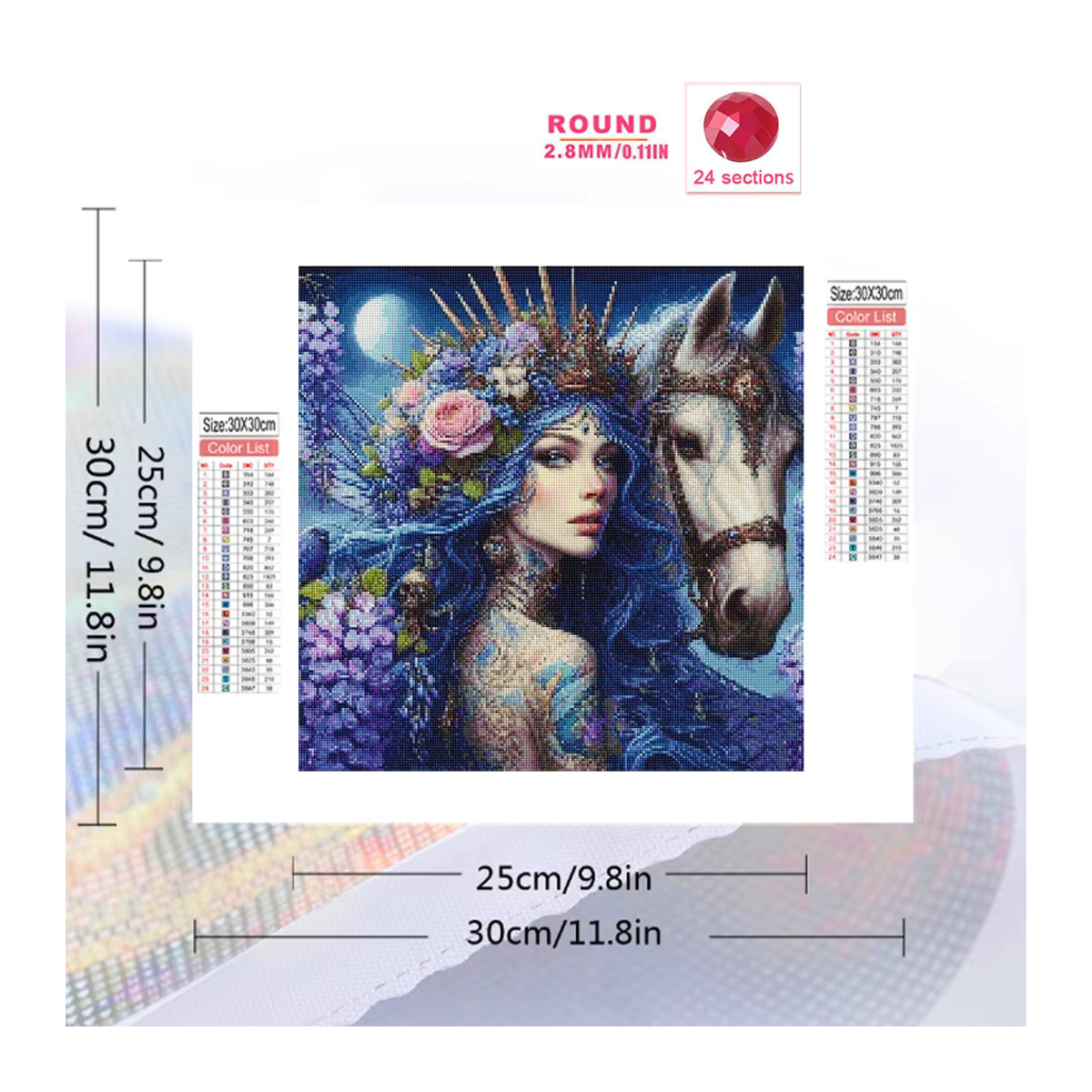 Momoart Diamantmalerei Porträt mit Pferd als rundes Mosaik-Set in Mehrfarbig - Bild 2