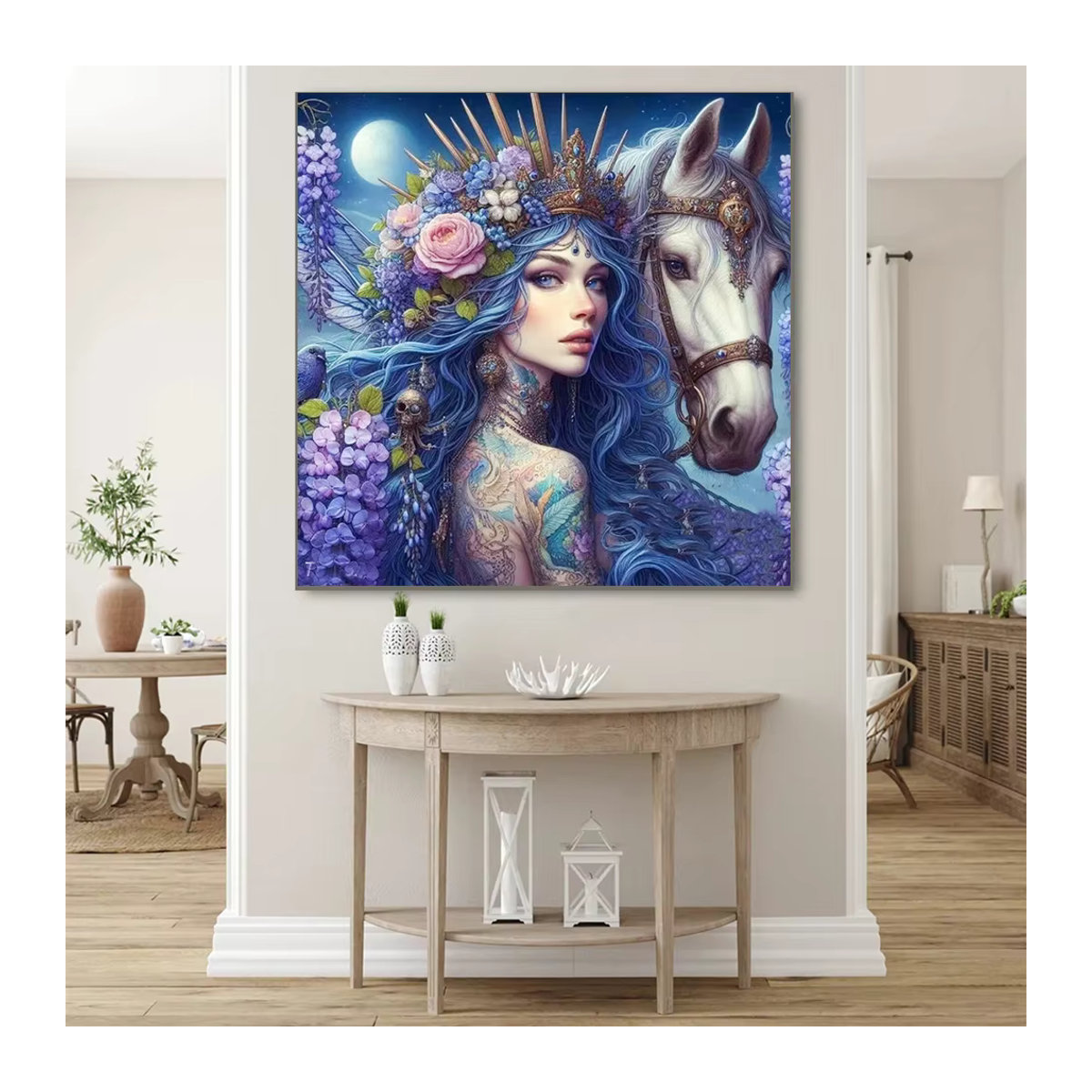 Momoart Diamantmalerei Porträt mit Pferd als rundes Mosaik-Set in Mehrfarbig - Bild 3