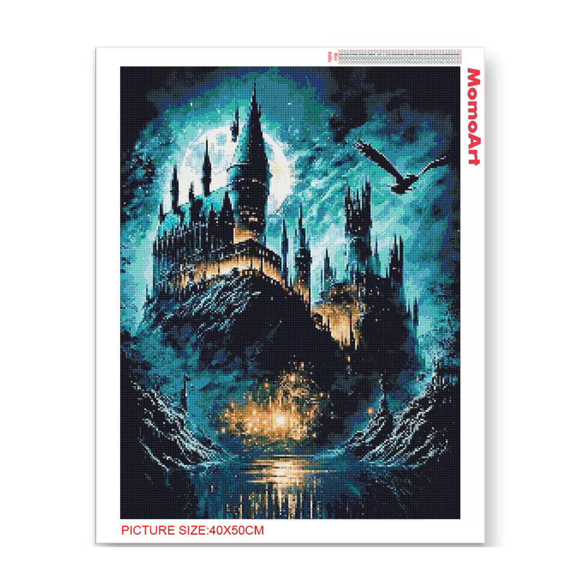 Momoart Diamantmalerei Schloss und Mond Landschaft als Mosaik-Stickerei in Blau - Bild 2