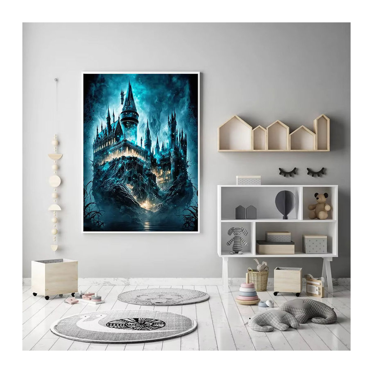 Momoart Diamantmalerei Schloss und Mond Landschaft als Mosaik-Stickerei in Blau - Bild 3