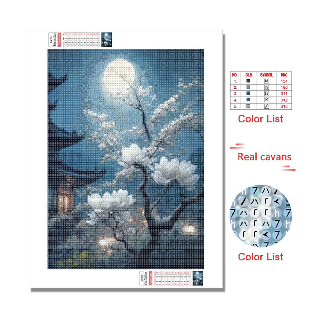 MomoArt Diamantstickerei Mond Landschaft mit Blumen und Bäumen, Mehrfarbig, B/H: 40 x 30 cm - Bild 2