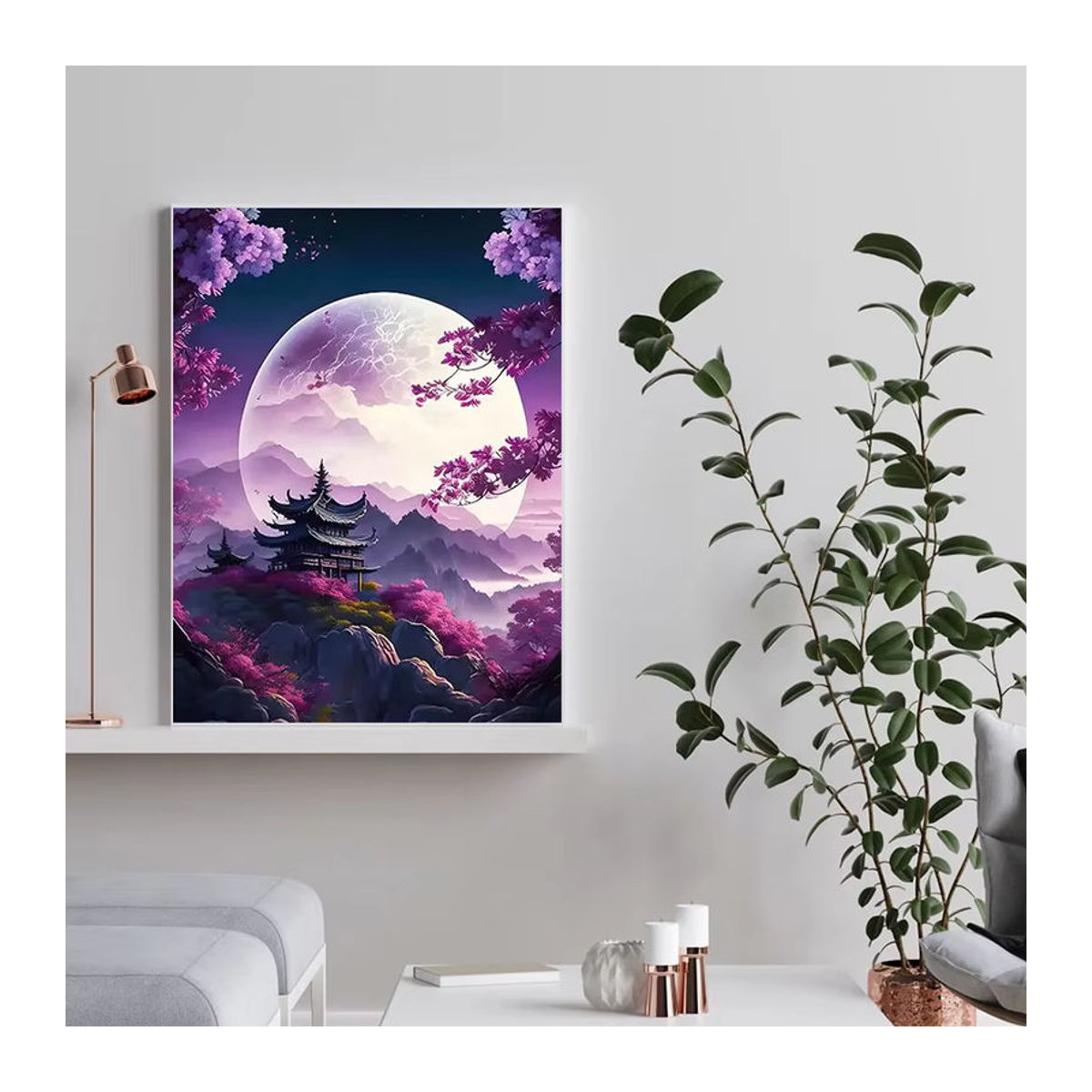 MomoArt Diamantstickerei Mond Landschaft mit Blumen und Bäumen, Mehrfarbig, B/H: 40 x 30 cm - Bild 5