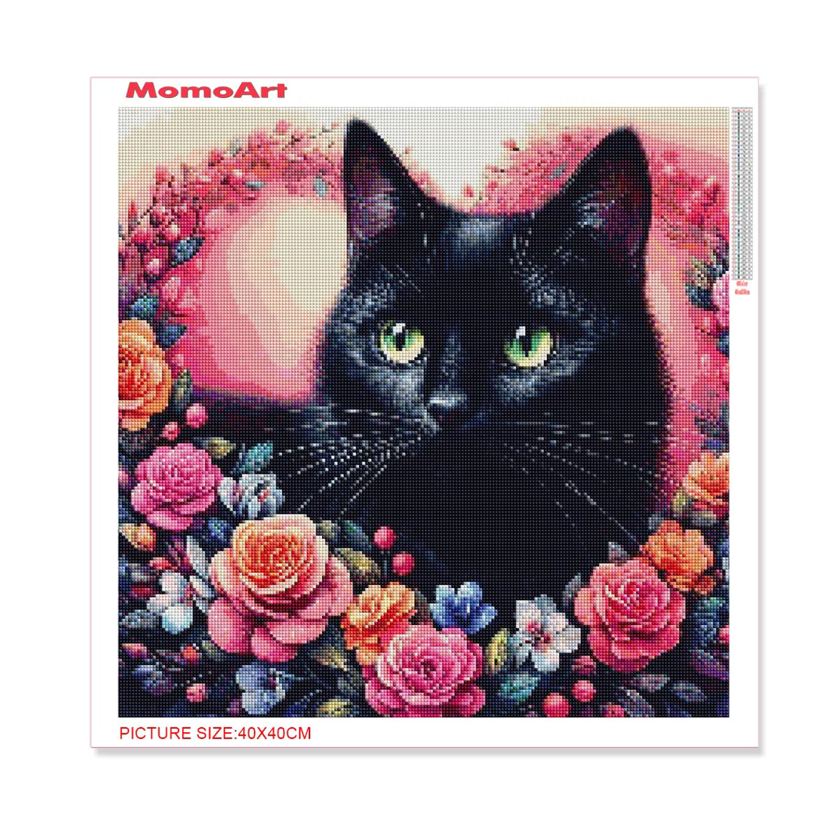 MomoArt Diamantstickerei Schwarze Katze mit Kamelienblüten, Rundes Mosaik-Malerei Set in Schwarz - Bild 2