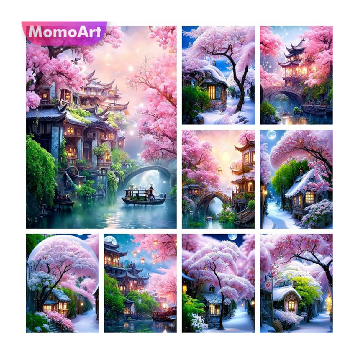 Momoart Diamantstickerei Set Landschaft mit Haus, Baum und Fluss, Mehrfarbig, B/H: 40 x 30 cm - Bild 1