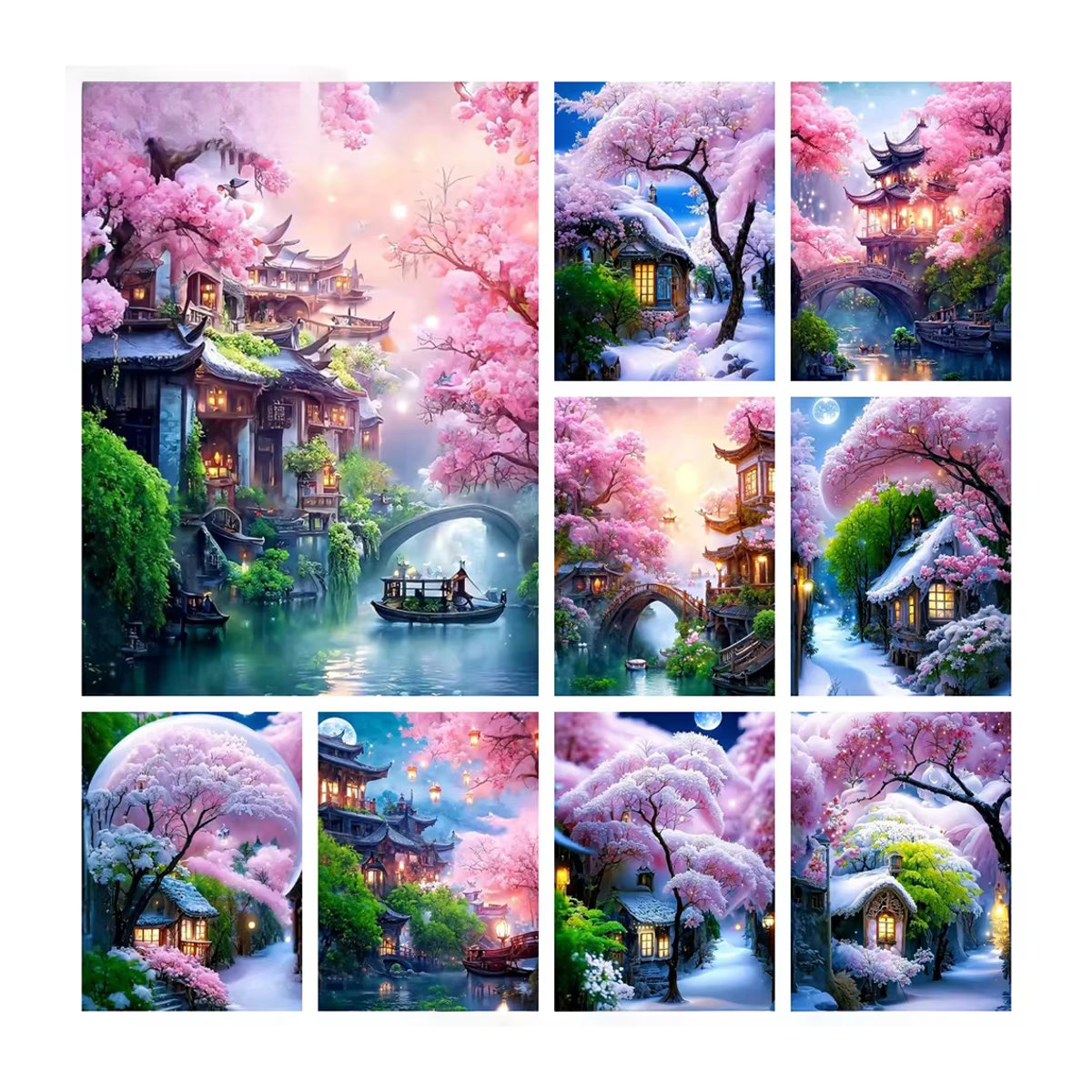 Momoart Diamantstickerei Set Landschaft mit Haus, Baum und Fluss, Mehrfarbig, B/H: 40 x 30 cm - Bild 3