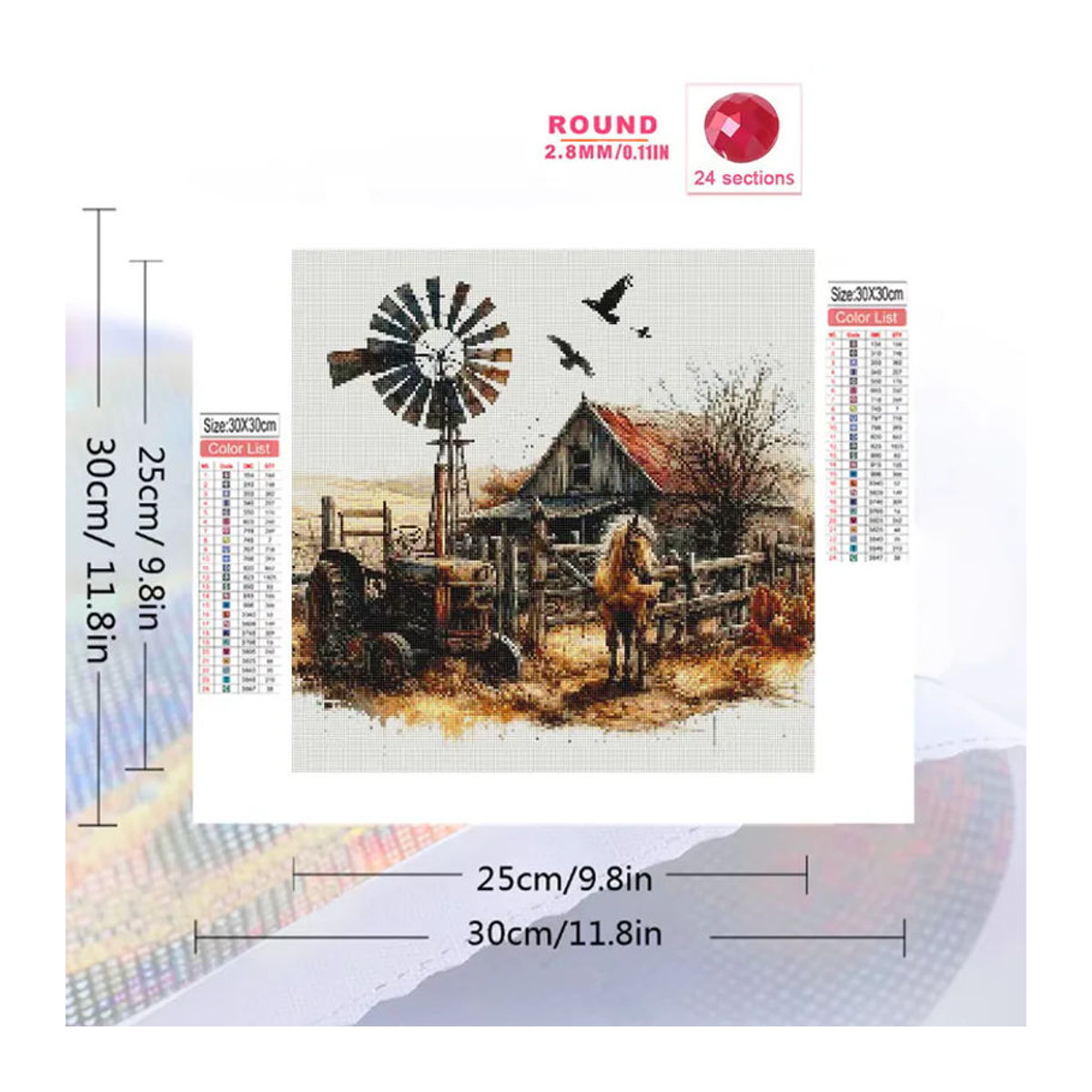 Momoart Diamond Painting Haus-Landschaft mit Traktor als DIY Diamant-Mosaik in Mehrfarbig - Bild 2
