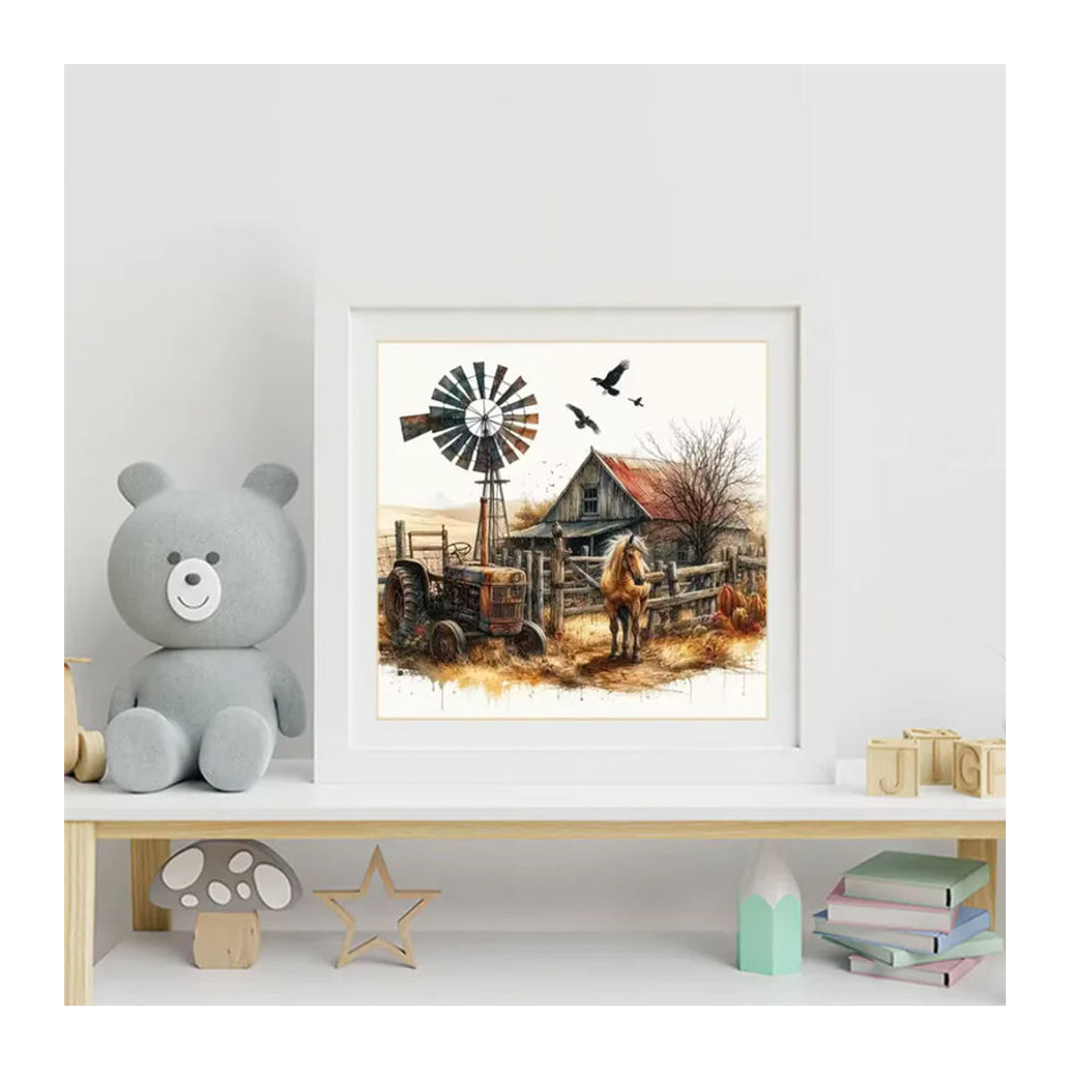 Momoart Diamond Painting Haus-Landschaft mit Traktor als DIY Diamant-Mosaik in Mehrfarbig - Bild 3