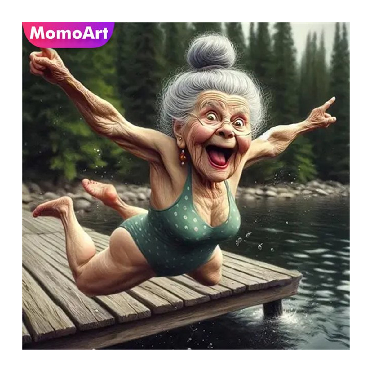 Momoart Diamond Painting Set Alte Frau Porträt als runde Mosaik Stickerei in Mehrfarbig - Bild 1
