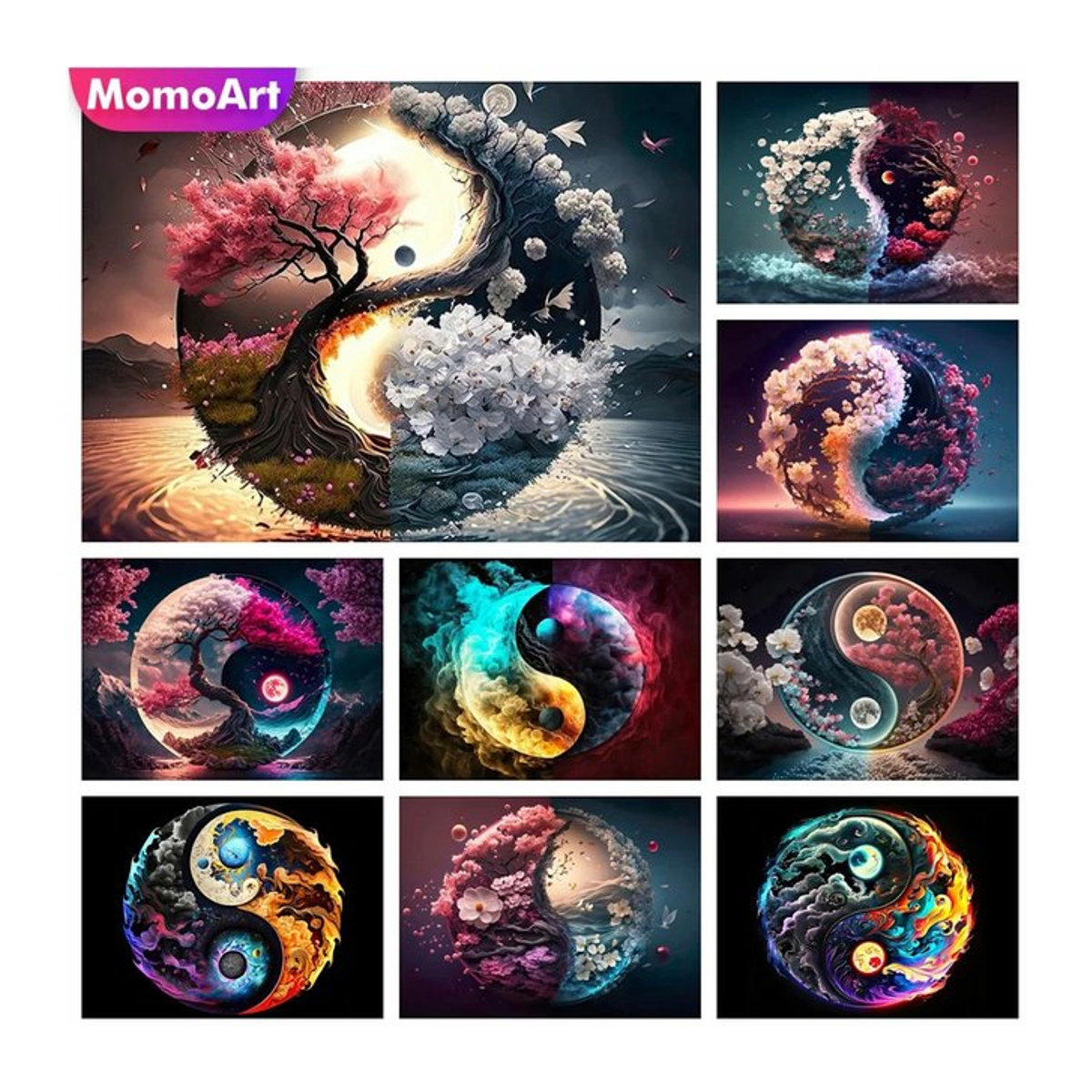 MomoArt Diamond Painting Set Fantasie-Landschaft mit Tai Chi Motiv, Mehrfarbig, Abstract Mosaik-Wandkunst mit runden Strasssteinen - Bild 1