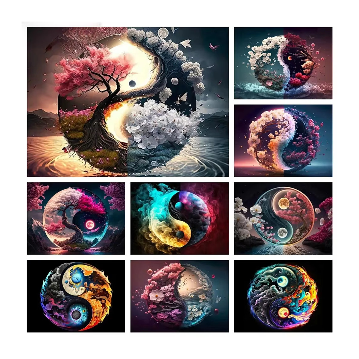 MomoArt Diamond Painting Set Fantasie-Landschaft mit Tai Chi Motiv, Mehrfarbig, Abstract Mosaik-Wandkunst mit runden Strasssteinen - Bild 4