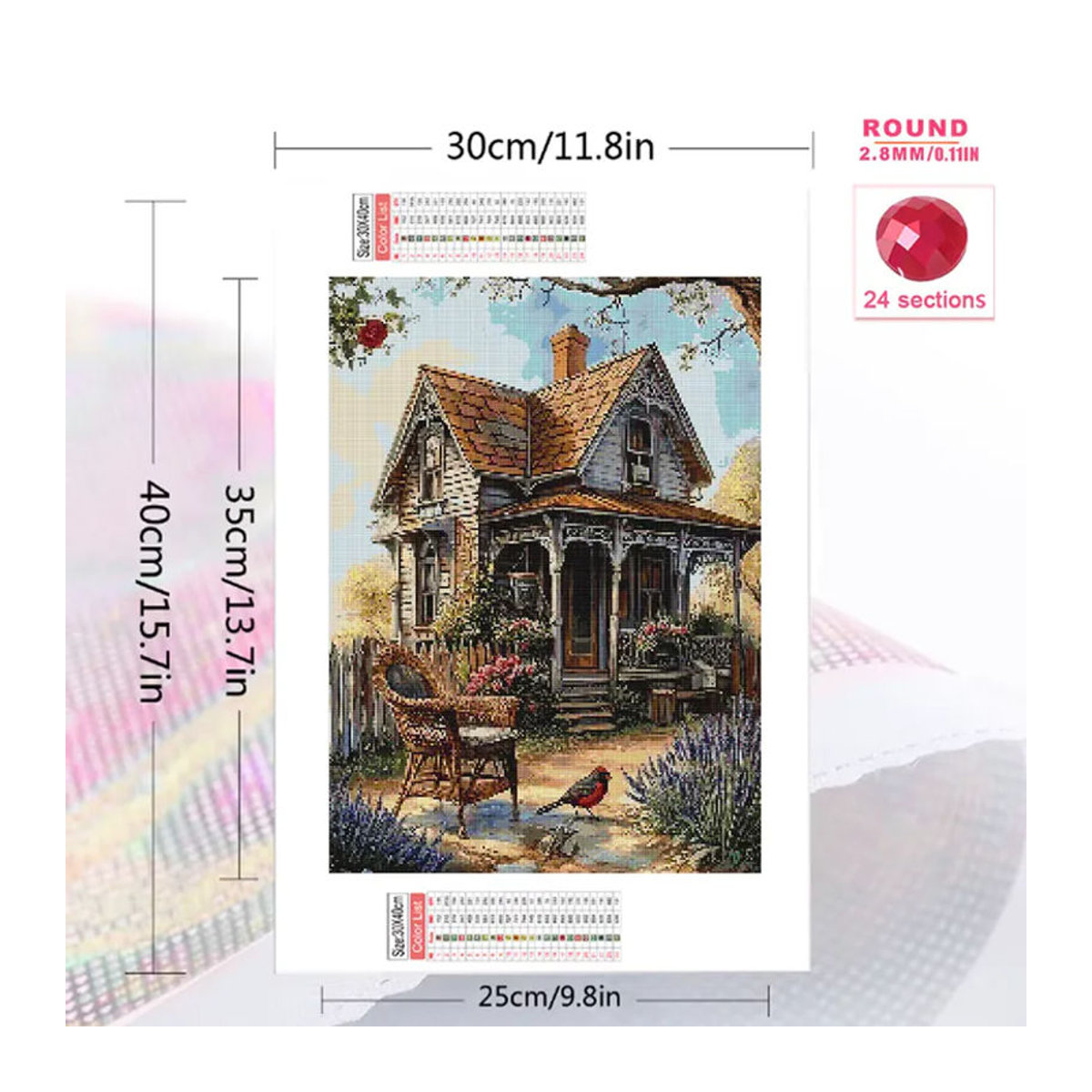 Momoart Diamond Painting Set Landhaus-Landschaft mit mehrfarbigen Runddiamanten als DIY Mosaik-Kreuzstich-Stickerei zur Dekoration - Bild 2