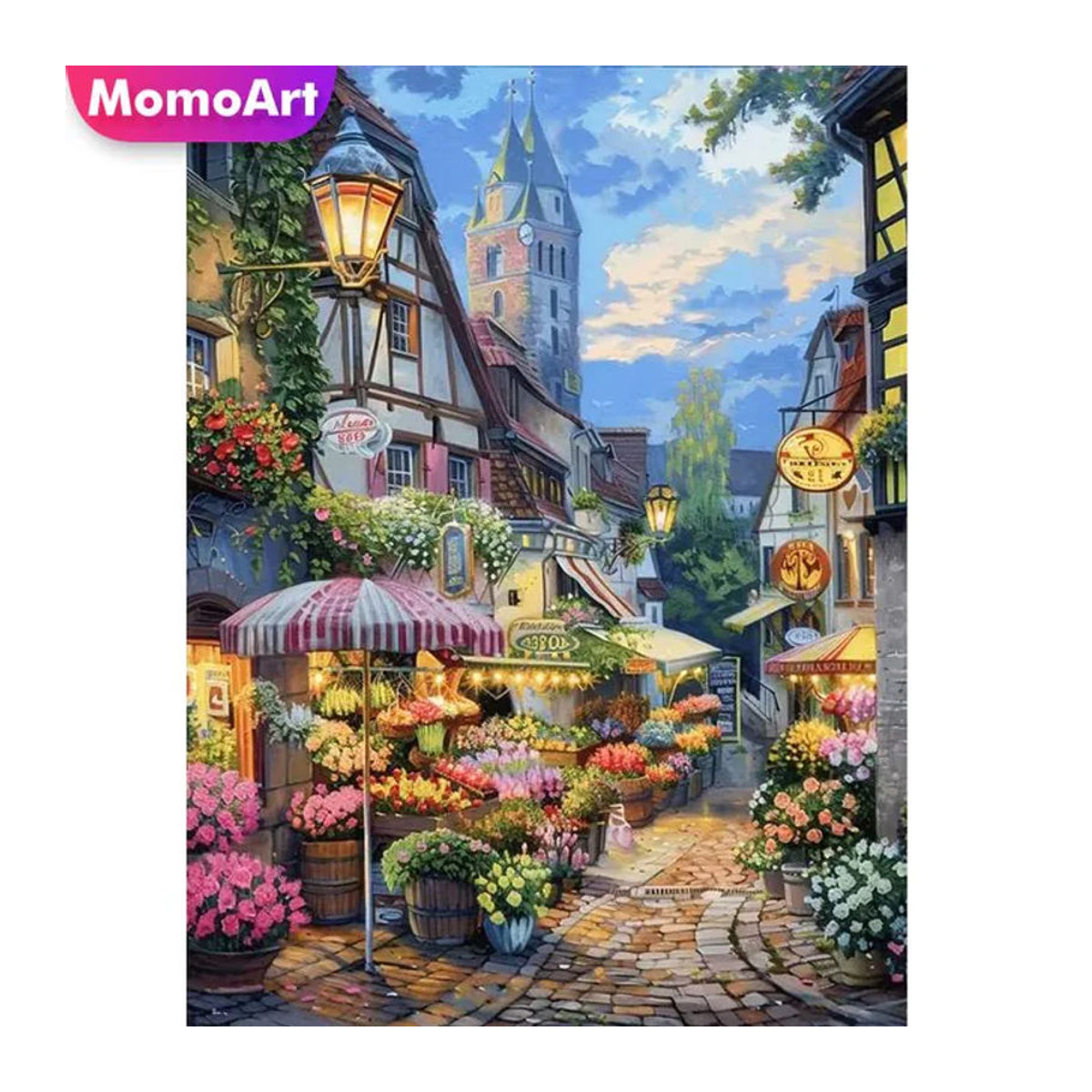 Momoart Diamond Painting Set Landhaus Landschaft mit Runddiamanten in Mehrfarbig als DIY Mosaik Stickerei - Bild 1