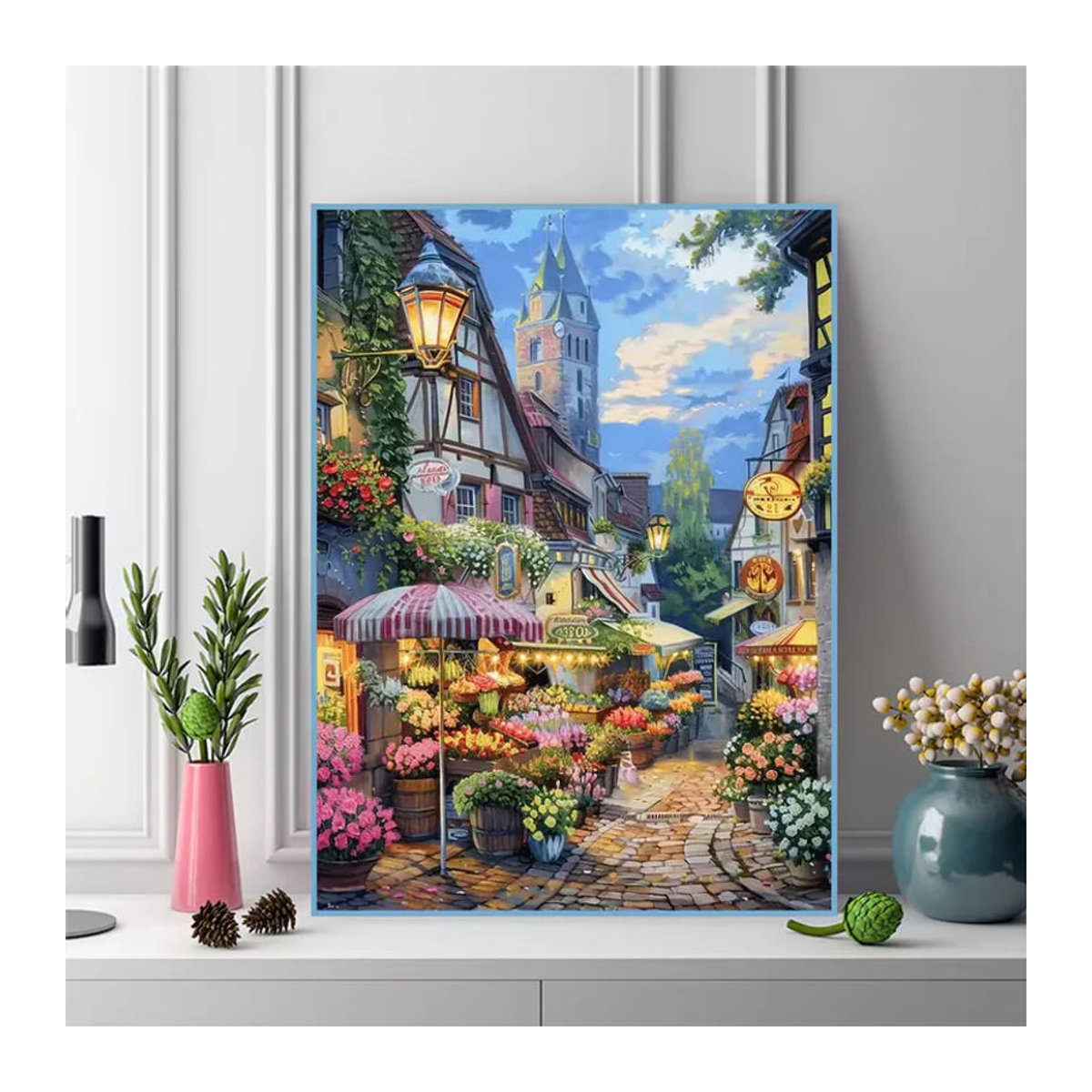 Momoart Diamond Painting Set Landhaus Landschaft mit Runddiamanten in Mehrfarbig als DIY Mosaik Stickerei - Bild 3