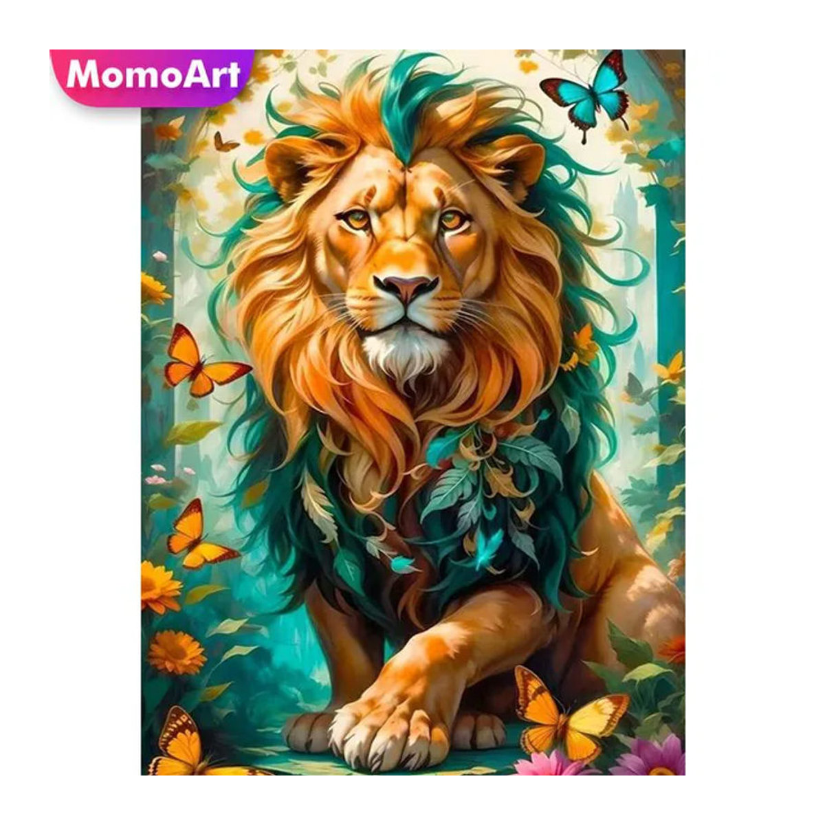 Momoart DIY Diamant-Mosaik Set Löwe und Schmetterling in Rund, Mehrfarbig - Bild 1