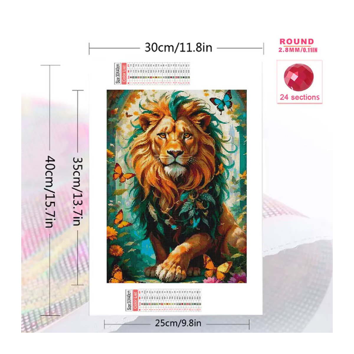 Momoart DIY Diamant-Mosaik Set Löwe und Schmetterling in Rund, Mehrfarbig - Bild 2