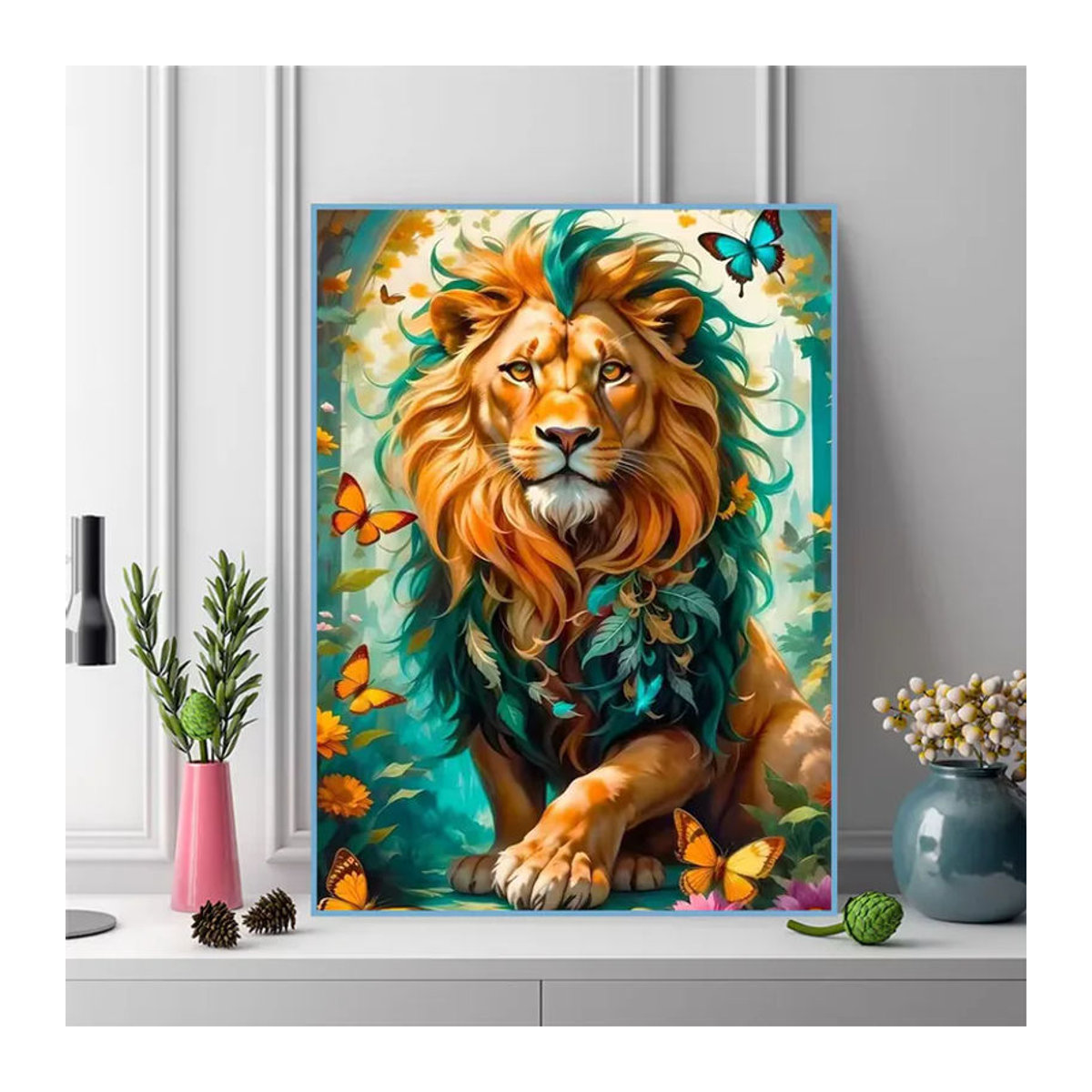 Momoart DIY Diamant-Mosaik Set Löwe und Schmetterling in Rund, Mehrfarbig - Bild 3