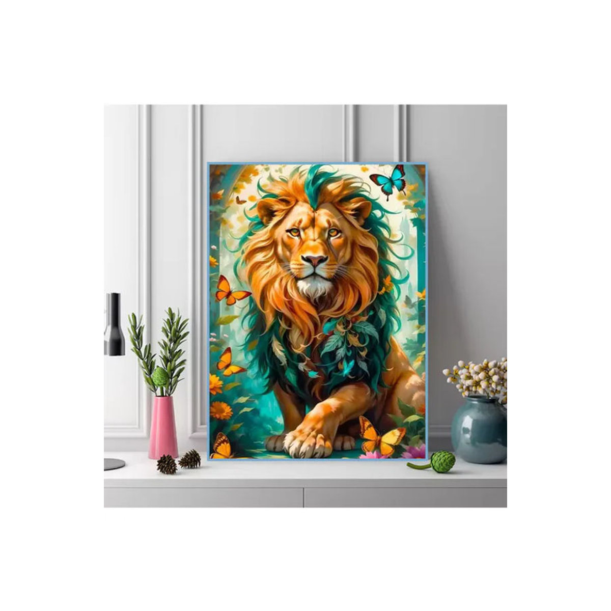 Momoart DIY Diamant-Mosaik Set Löwe und Schmetterling in Rund, Mehrfarbig - Bild 4