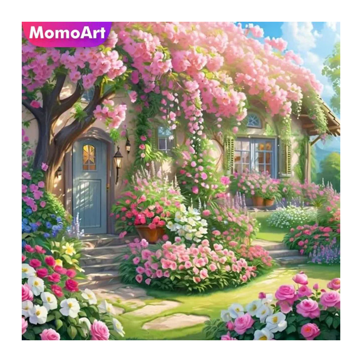 Momoart DIY Diamant-Stickerei Gartenlandschaft mit floralem Frühlingsmotiv in Mehrfarbig - Bild 1