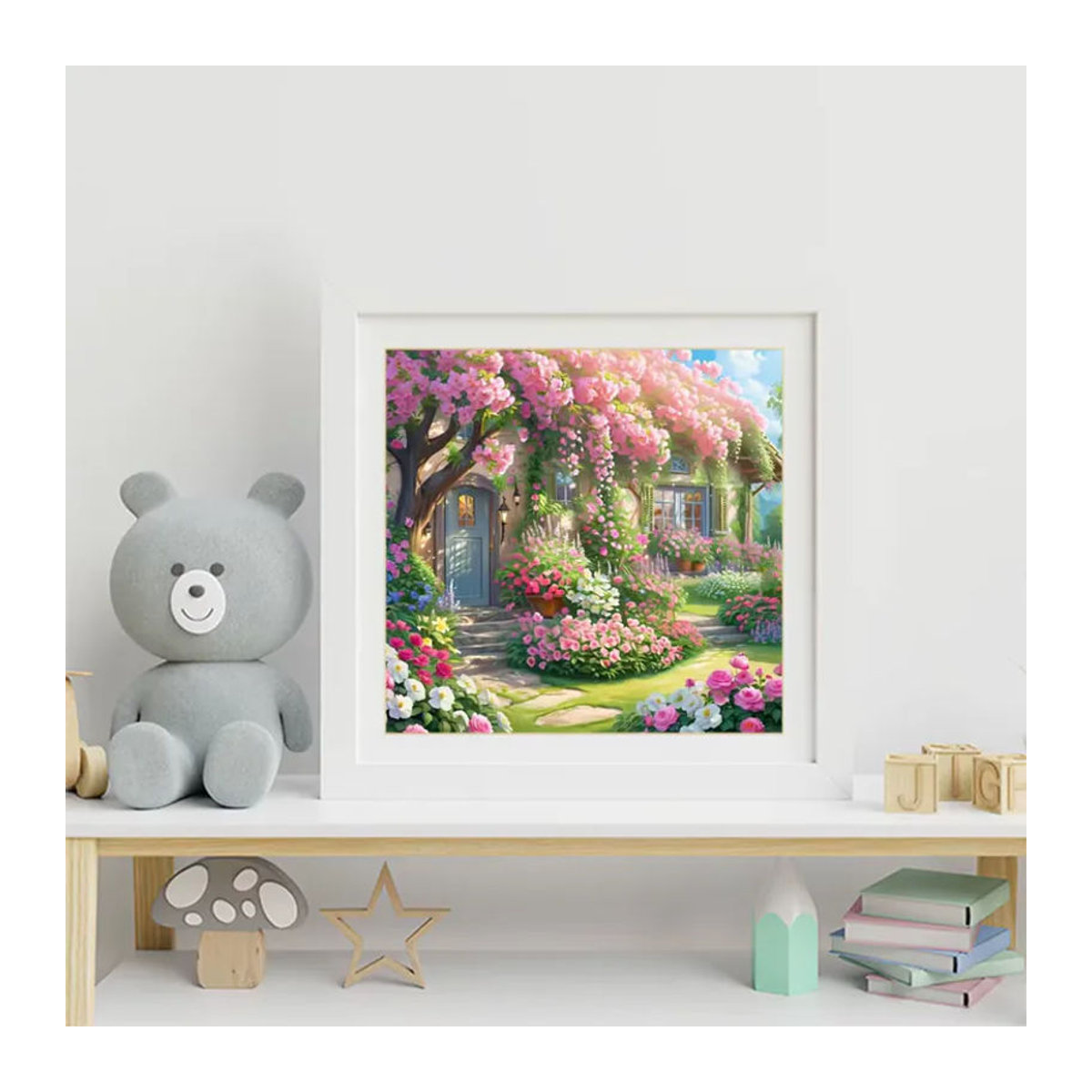 Momoart DIY Diamant-Stickerei Gartenlandschaft mit floralem Frühlingsmotiv in Mehrfarbig - Bild 3