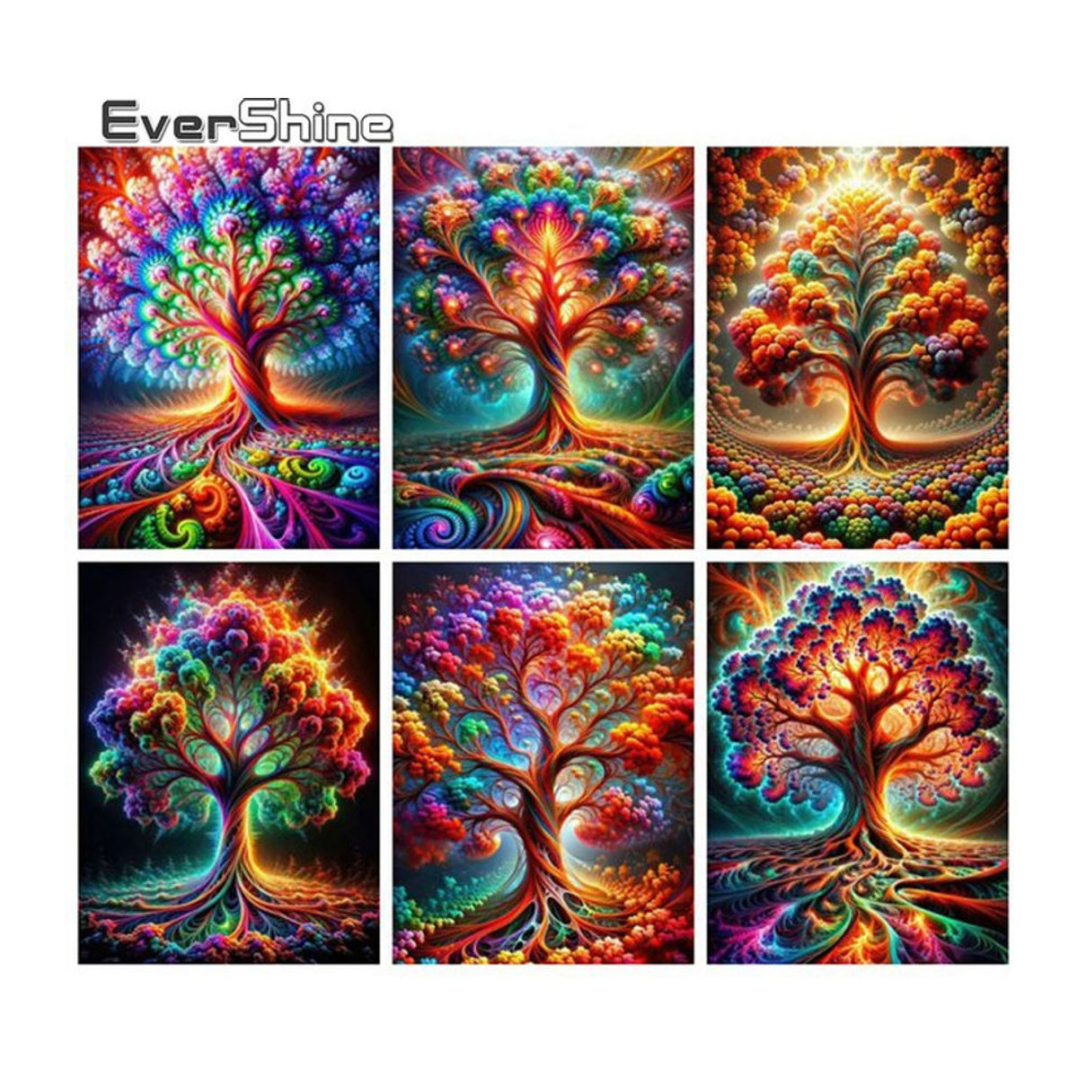Momoart DIY Diamantmalerei Baum des Lebens als abstrakte Mosaik Landschaft in Mehrfarbig mit runden Stickereisteinen zur Wandmontage - Bild 1