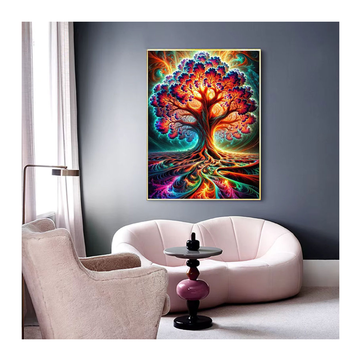 Momoart DIY Diamantmalerei Baum des Lebens als abstrakte Mosaik Landschaft in Mehrfarbig mit runden Stickereisteinen zur Wandmontage - Bild 3