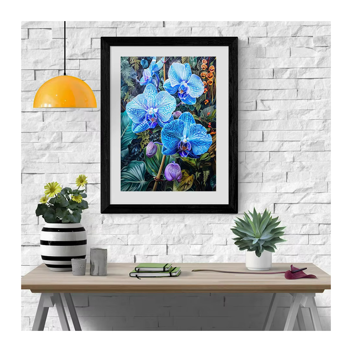 MomoArt DIY Diamantmalerei Blauer Schmetterling und Orchidee als Wanddekoration mit floralem Mosaik-Design - Bild 3