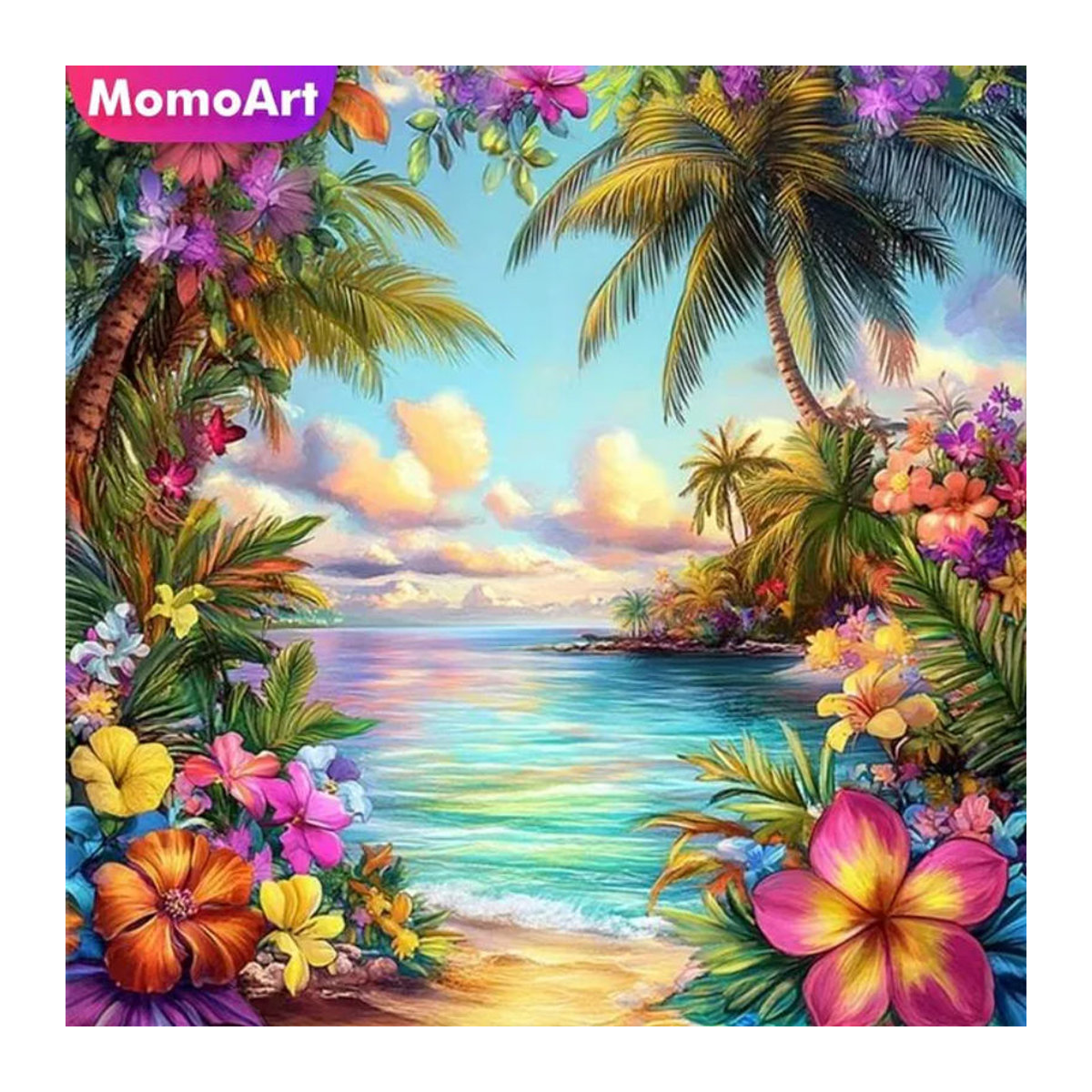 Momoart DIY Diamantmalerei Meereslandschaft und florales Motiv für Erwachsene und Anfänger, mehrfarbig, rund - Bild 1