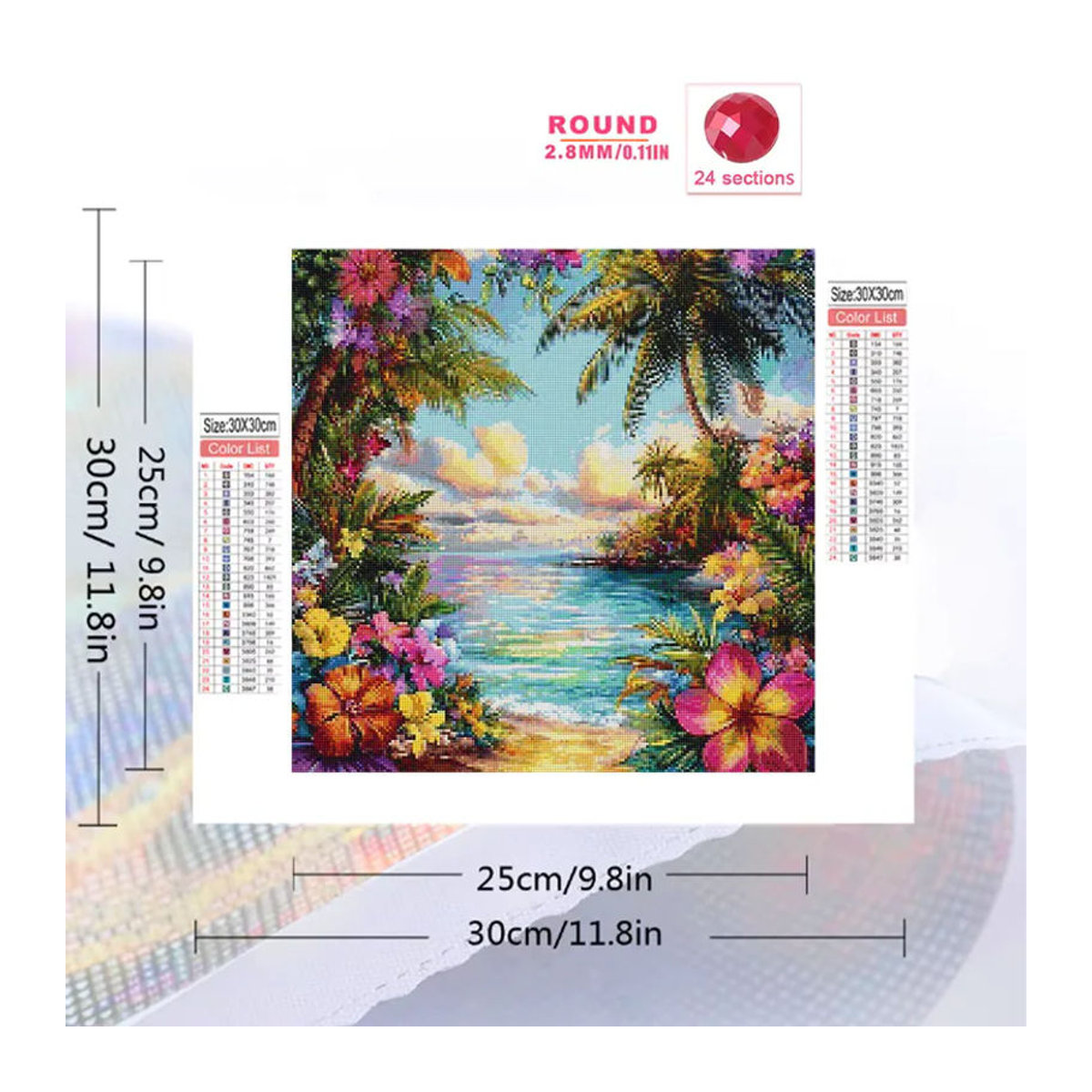 Momoart DIY Diamantmalerei Meereslandschaft und florales Motiv für Erwachsene und Anfänger, mehrfarbig, rund - Bild 2