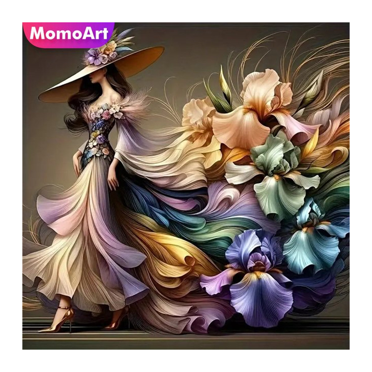 Momoart DIY Diamantmalerei Porträt einer Frau mit Blumen als dekorative Wanddekoration in Mehrfarbig - Bild 1