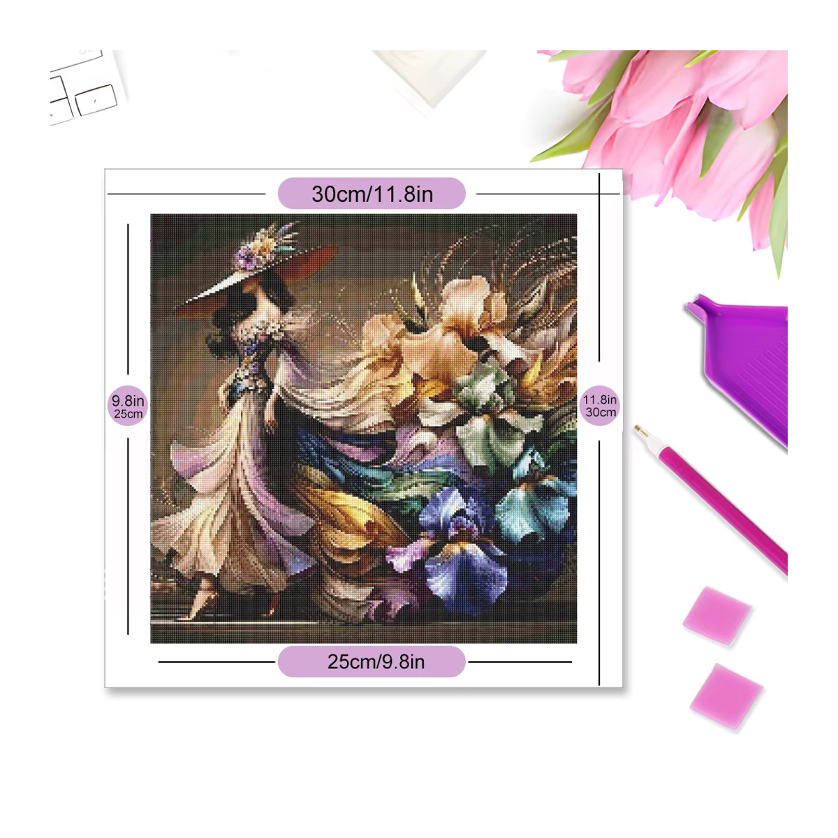 Momoart DIY Diamantmalerei Porträt einer Frau mit Blumen als dekorative Wanddekoration in Mehrfarbig - Bild 3