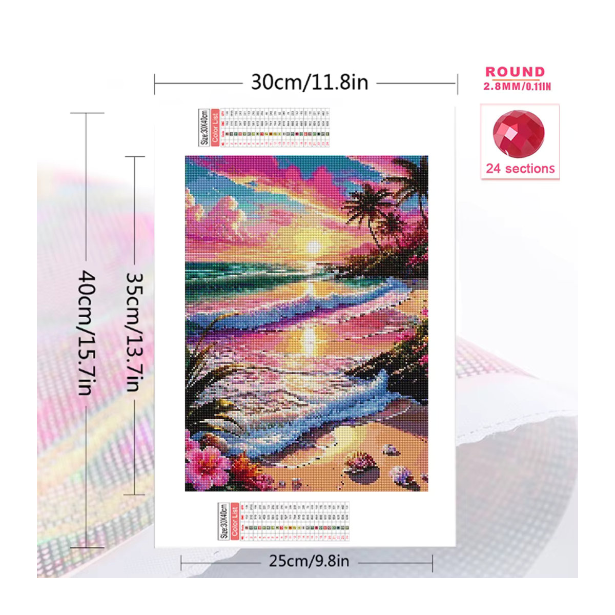 Momoart DIY Diamantmosaik Set Meerlandschaft mit Sonnenuntergang, quadratisch, mehrfarbig - Bild 2