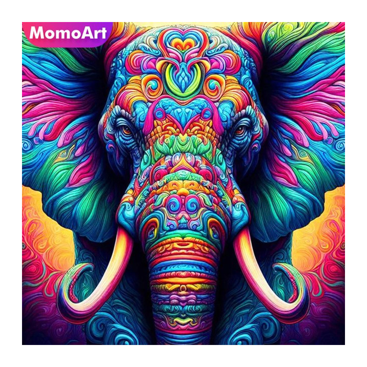 MomoArt DIY Diamantstickerei Elefant Mosaik Bild mit Strass und Perlen in Mehrfarbig im Bohemian Stil - Bild 1