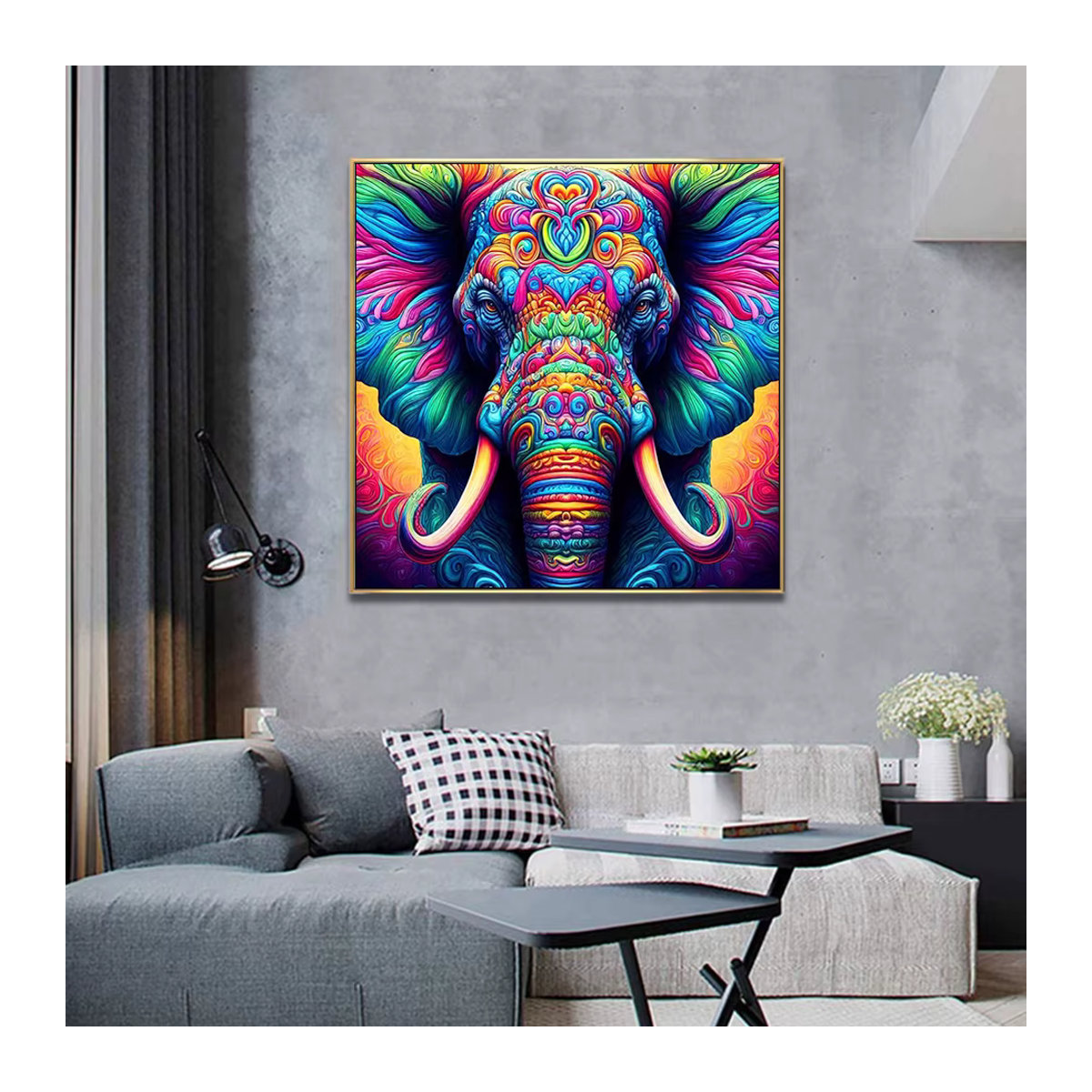 MomoArt DIY Diamantstickerei Elefant Mosaik Bild mit Strass und Perlen in Mehrfarbig im Bohemian Stil - Bild 3