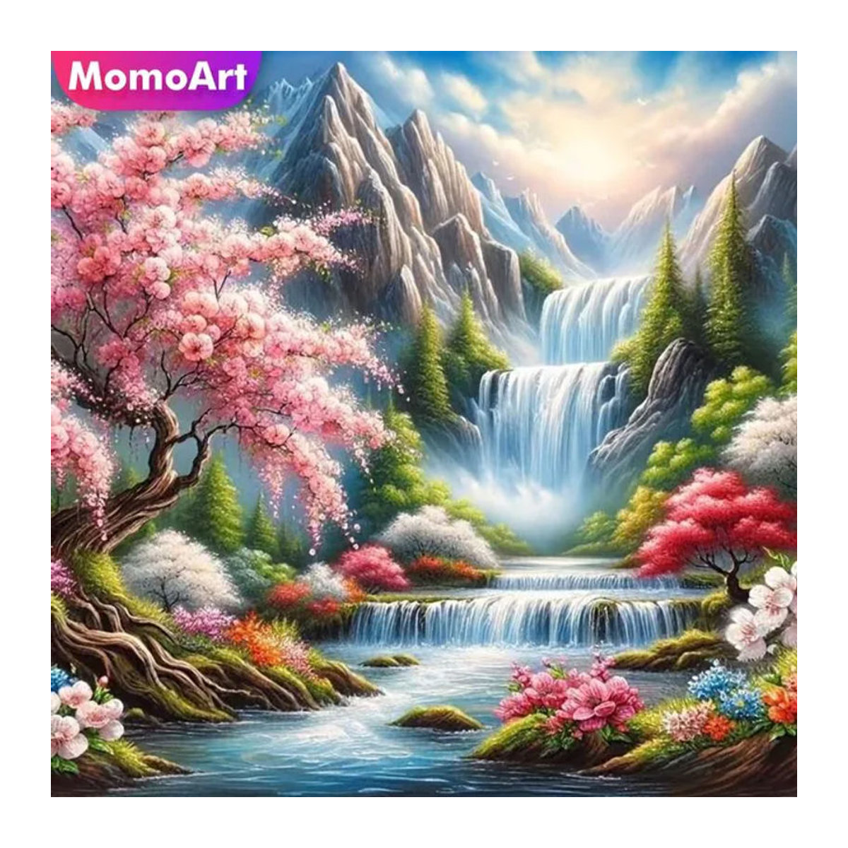 Momoart Wasserfall Diamantmalerei Landschaftsmosaik mit floralem Bergmuster für Erwachsene und Anfänger in Mehrfarbig - Bild 1