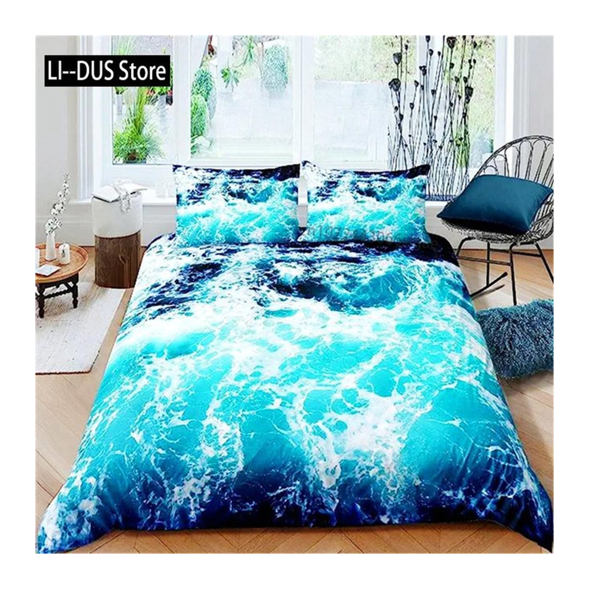 Monika Chen Bettwäsche-Set Blauer Ozean mit tropischen Meereswellen aus Mikrofaser, 3-teilig, B: 150 cm, L: 200 cm - Bild 1