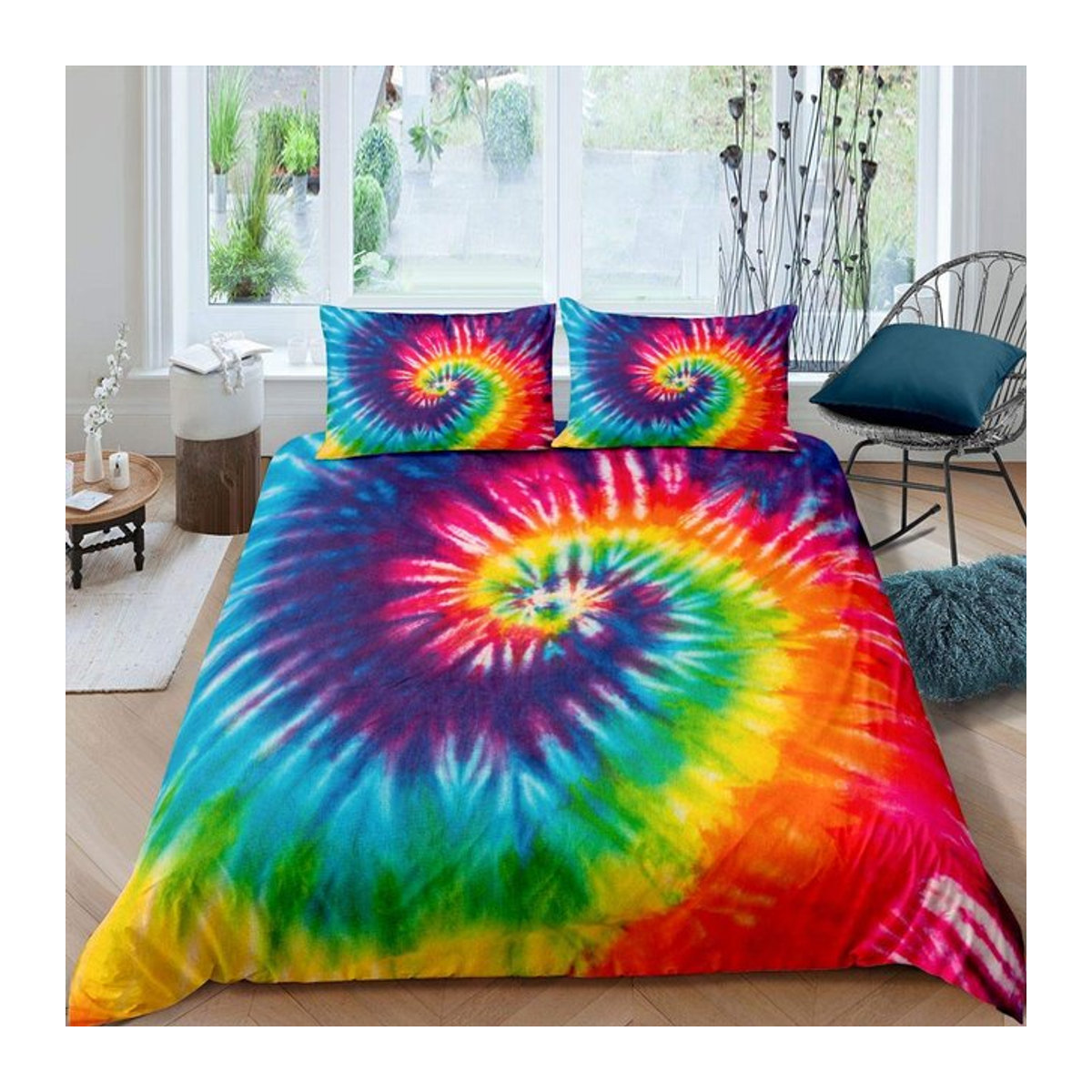 Monika Chen Tie Dye Bettwäsche Set mit Bohemian Hippie Spiraldruck in Multicolor, B/H: 140 x 210 cm - Bild 1