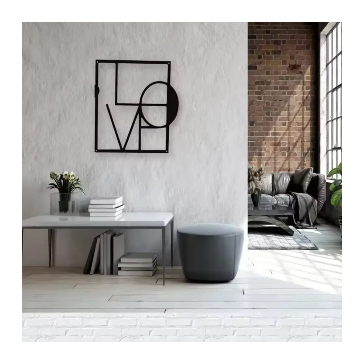 Monochrome Love Wandkunst aus Metall von CIFBUY in Schwarz – minimalistisches geometrisches Design für die Wandmontage - Bild 3
