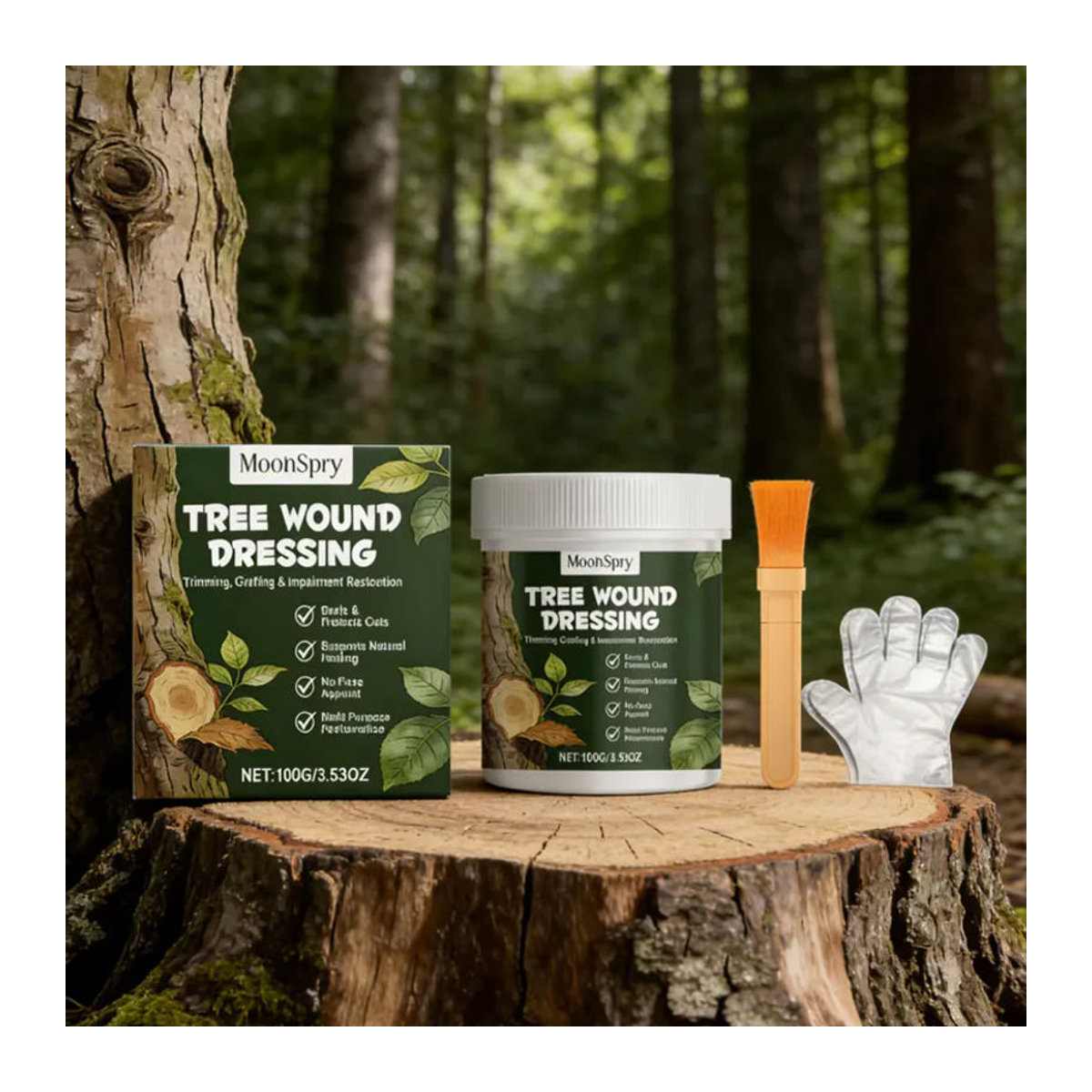 MoonSpry Baumwundcreme zur Wundheilung und Veredelung mit Pinsel und Handschuh, 100g - Bild 4