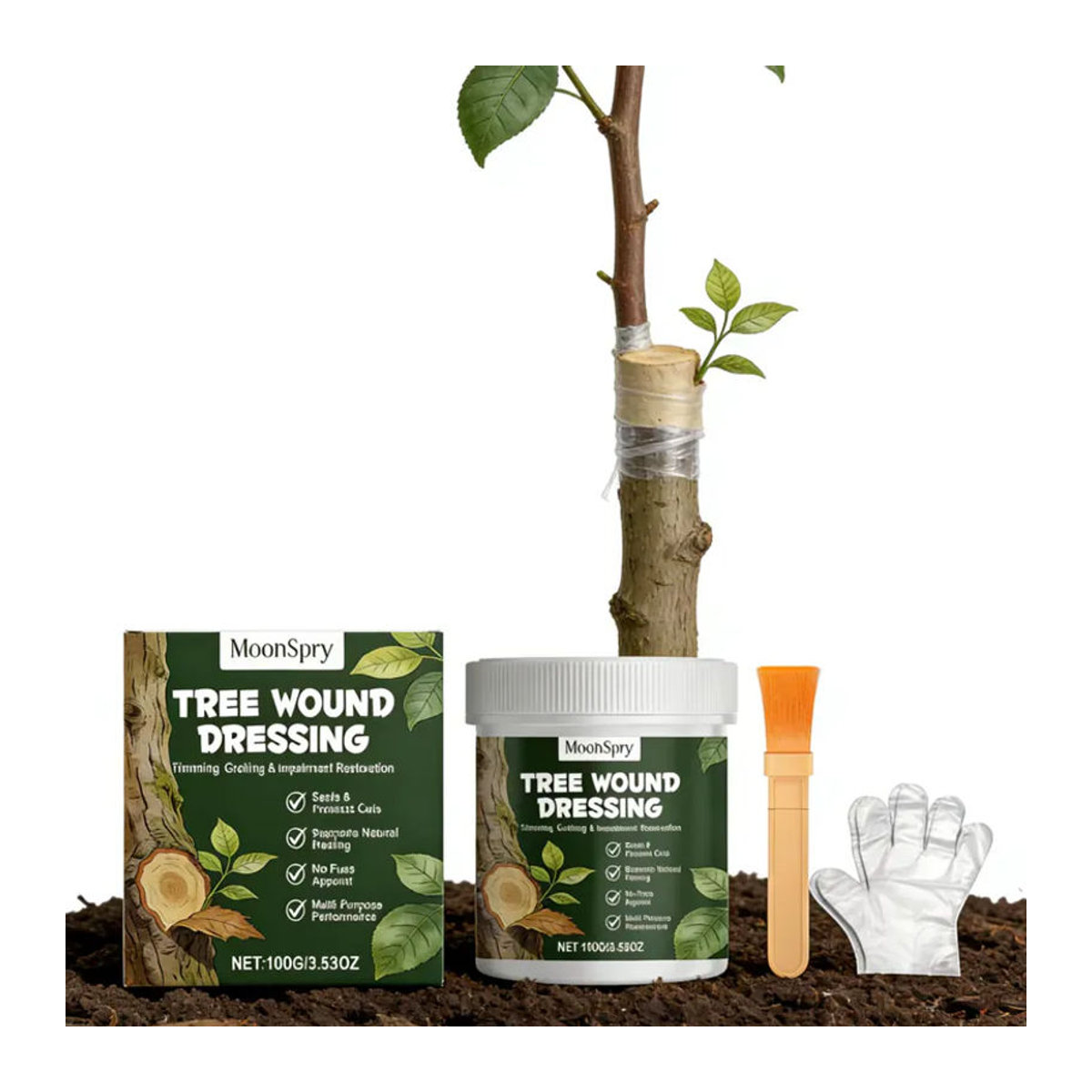 MoonSpry Baumwundcreme zur Wundheilung und Veredelung mit Pinsel und Handschuh, 100g - Bild 6