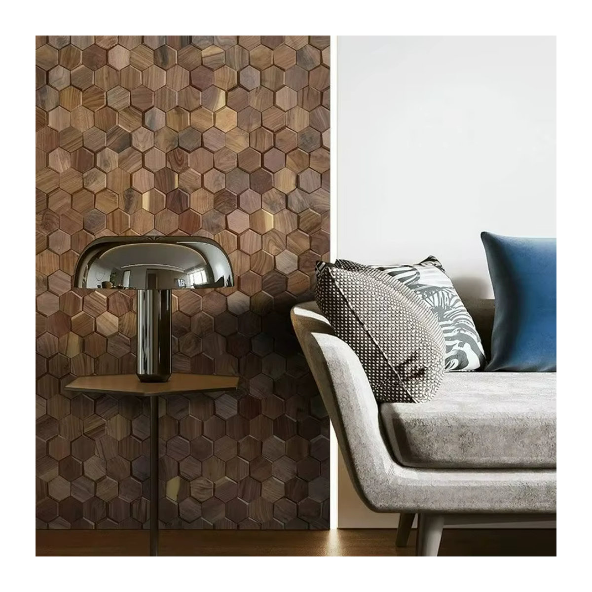 Mosecor 3D-Wandmosaikfliese aus Holz in Schwarz und Braun, moderne sechseckige Holzplatte für die Wanddekoration - Bild 3
