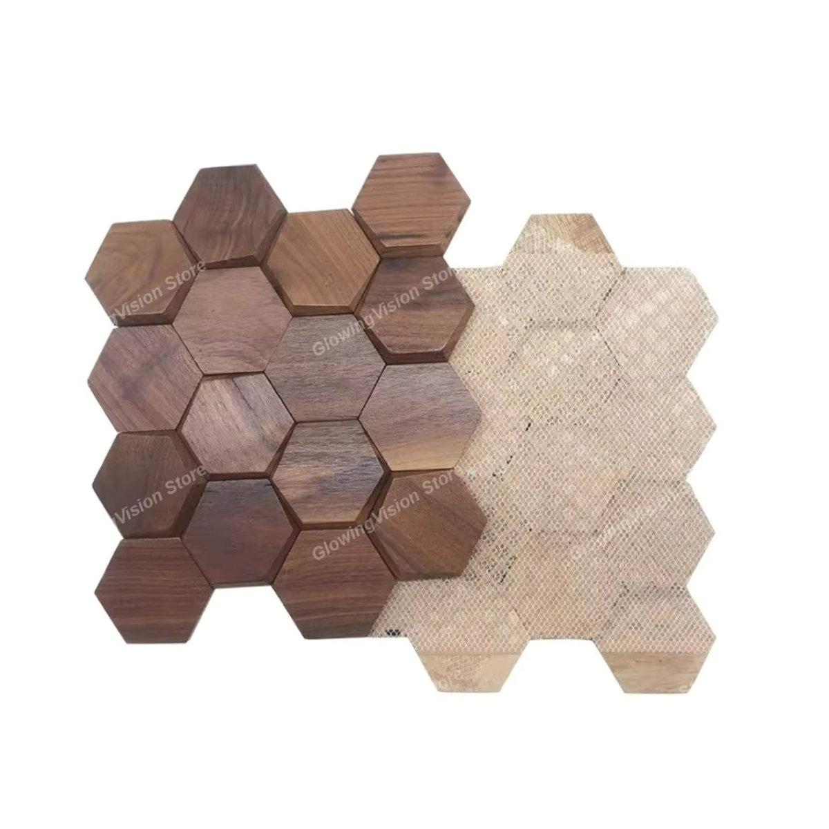 Mosecor 3D-Wandmosaikfliese aus Holz in Schwarz und Braun, moderne sechseckige Holzplatte für die Wanddekoration - Bild 4