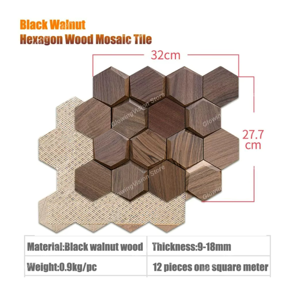Mosecor 3D-Wandmosaikfliese aus Holz in Schwarz und Braun, moderne sechseckige Holzplatte für die Wanddekoration - Bild 5