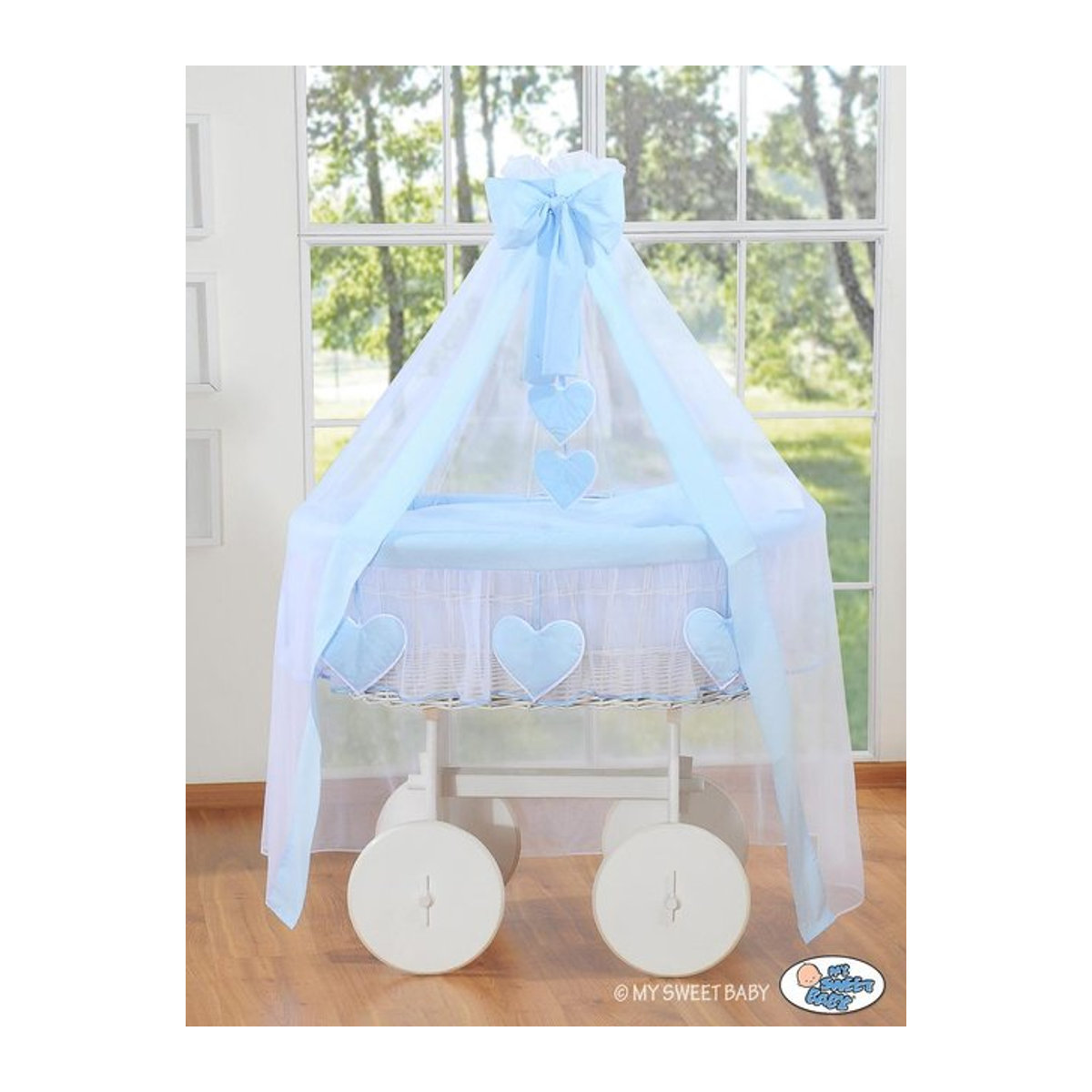 Moseskorb mit Baldachin Deluxe Amelie aus Weide in Blau für dein Baby - Bild 1